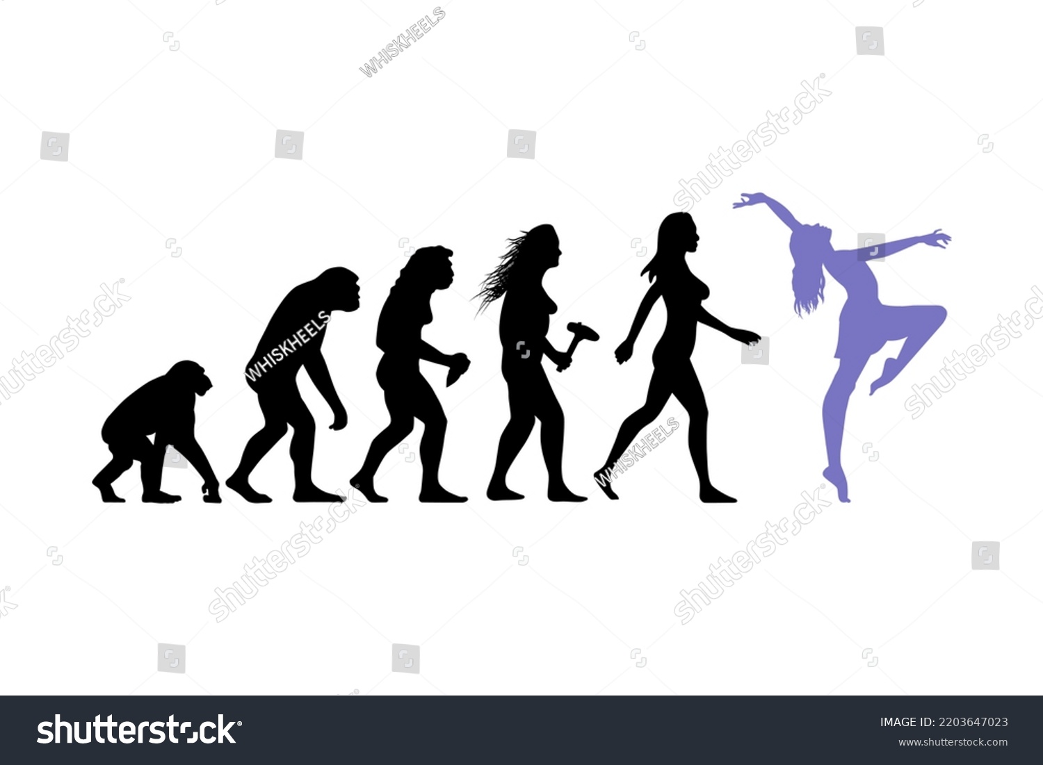 SVG of Theory of evolution of woman silhouette from ape to dancer. Vector illustration svg