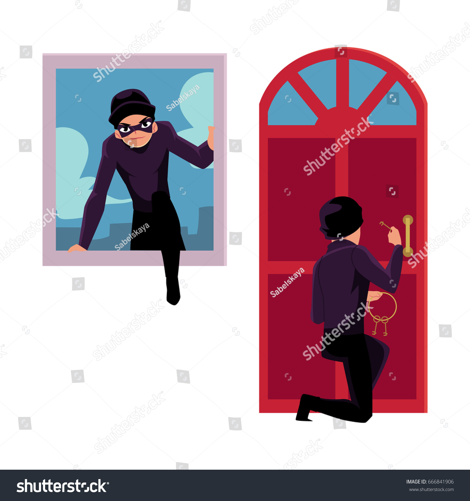 Thief Burglar Breaking House Through Front Stock Vector Royalty Free