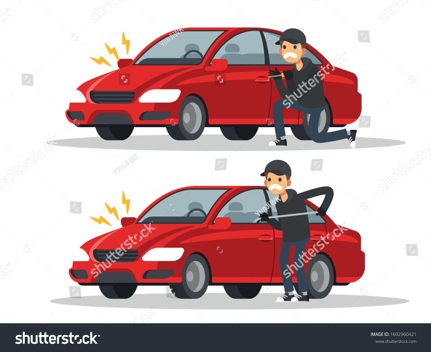 Thieves Stealing Cars Burglar Alarm Car Stock Vector Royalty Free 1602960421