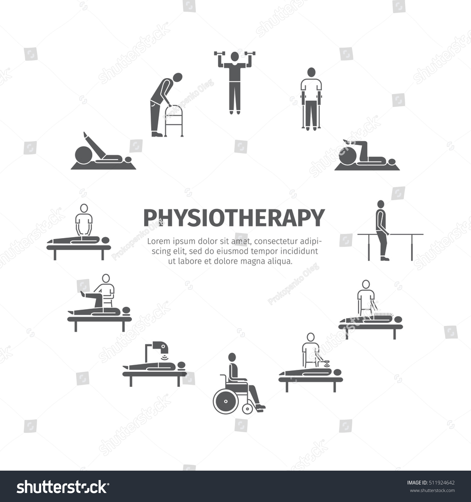 SVG of Thin icons for physiotherapy, rehabilitation center. Physical exercise, gymnastics, massage, laser therapy, acupuncture. Design of web graphics. svg