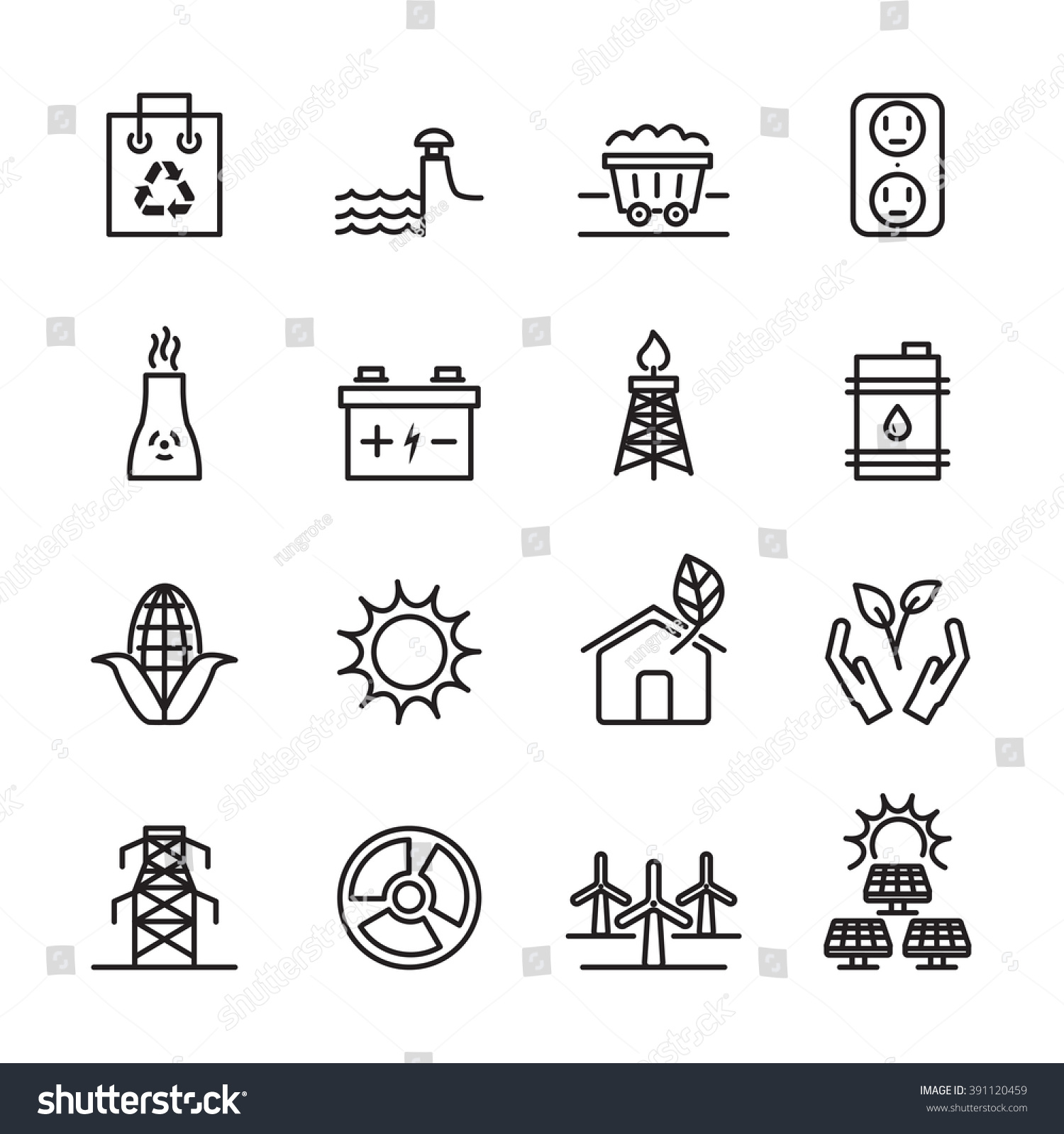 Thin Line Ecology Energy Icon Set Stock Vector (Royalty Free) 391120459 ...