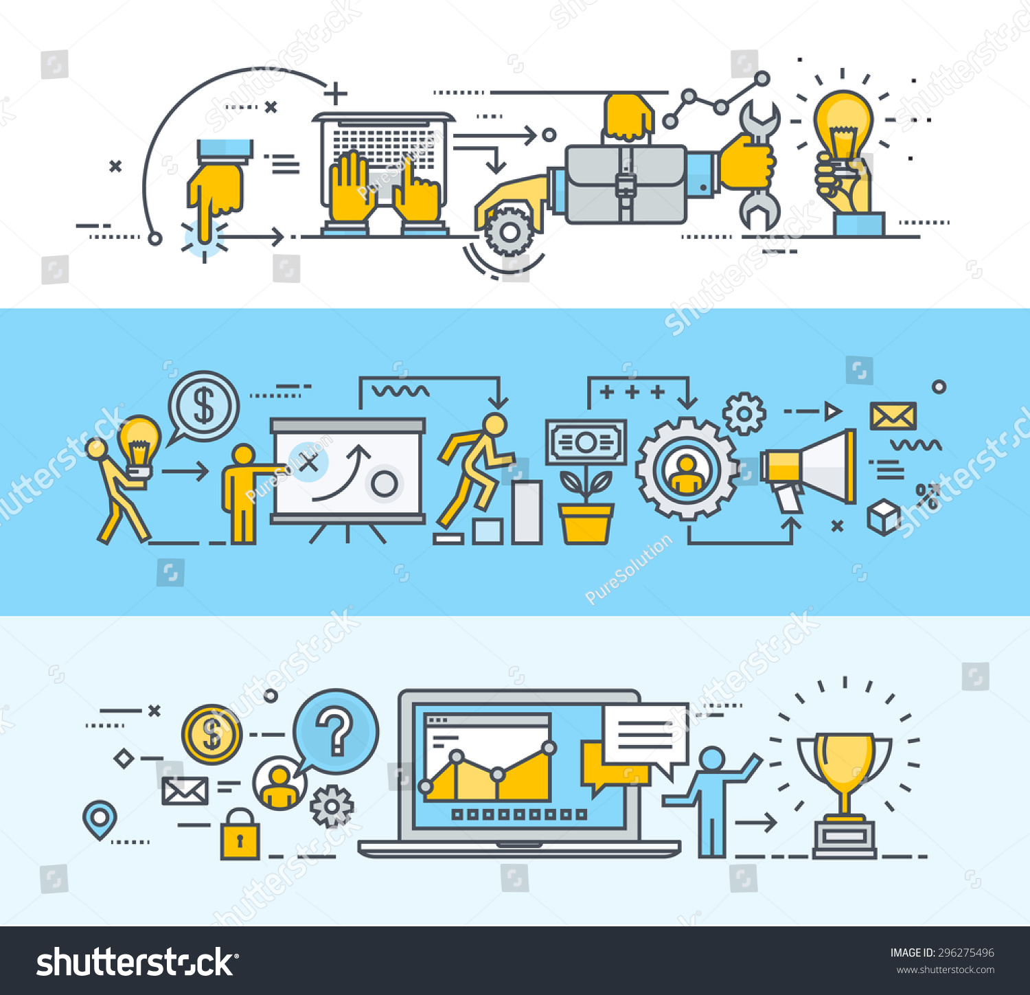 Thin Line Flat Design Banners Teamwork Stock Vector 296275496 ...