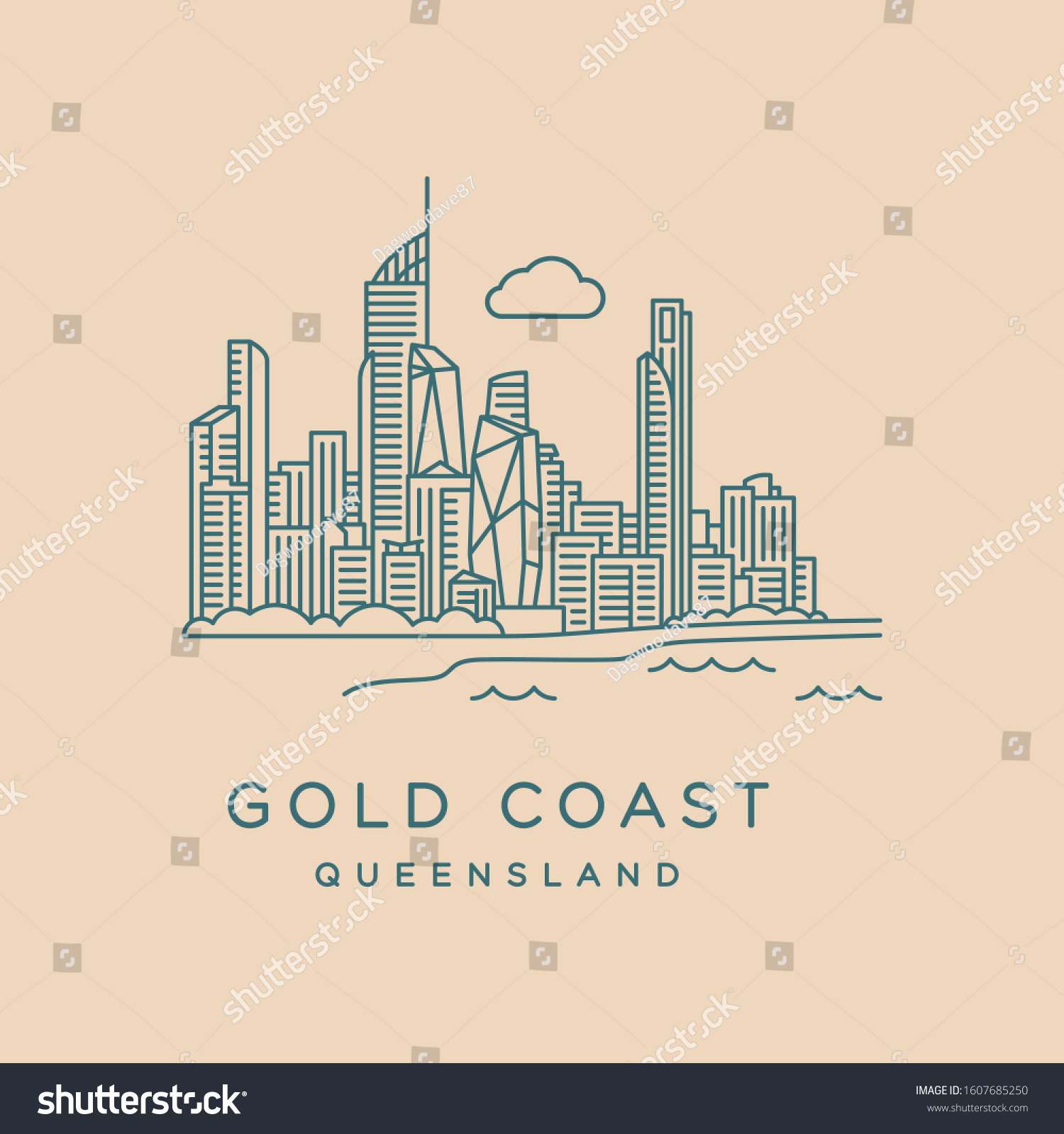 Thin Line Icon Gold Coast Skyline Stock Vector (Royalty Free ...