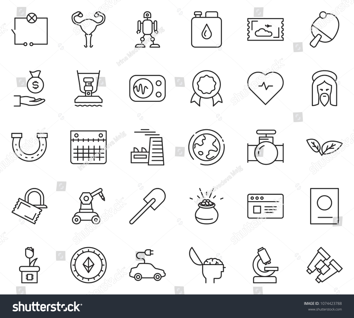 thin line icon set - brain vector, factory, etherium sign, investment, wiring