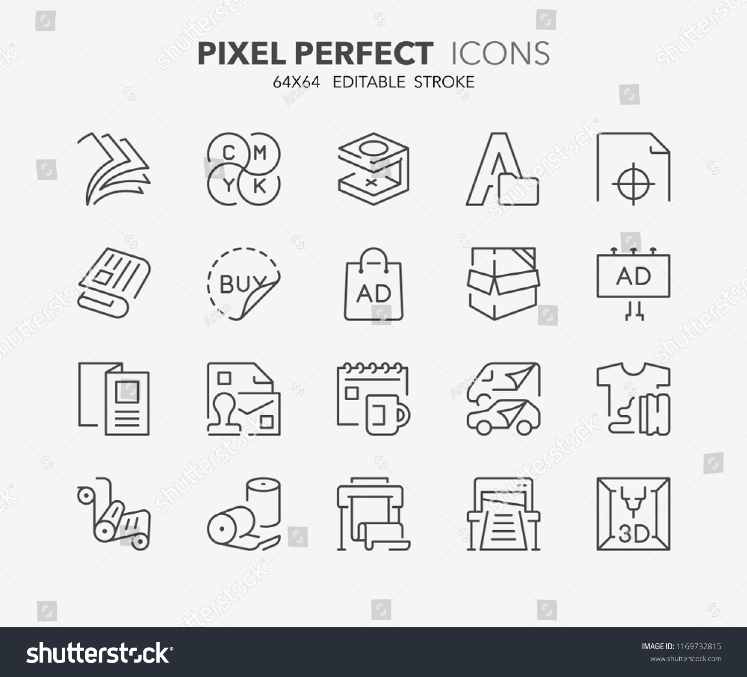 SVG of Thin line icons set of printing industry. Outline symbol collection. Editable vector stroke. 64x64 Pixel Perfect. svg