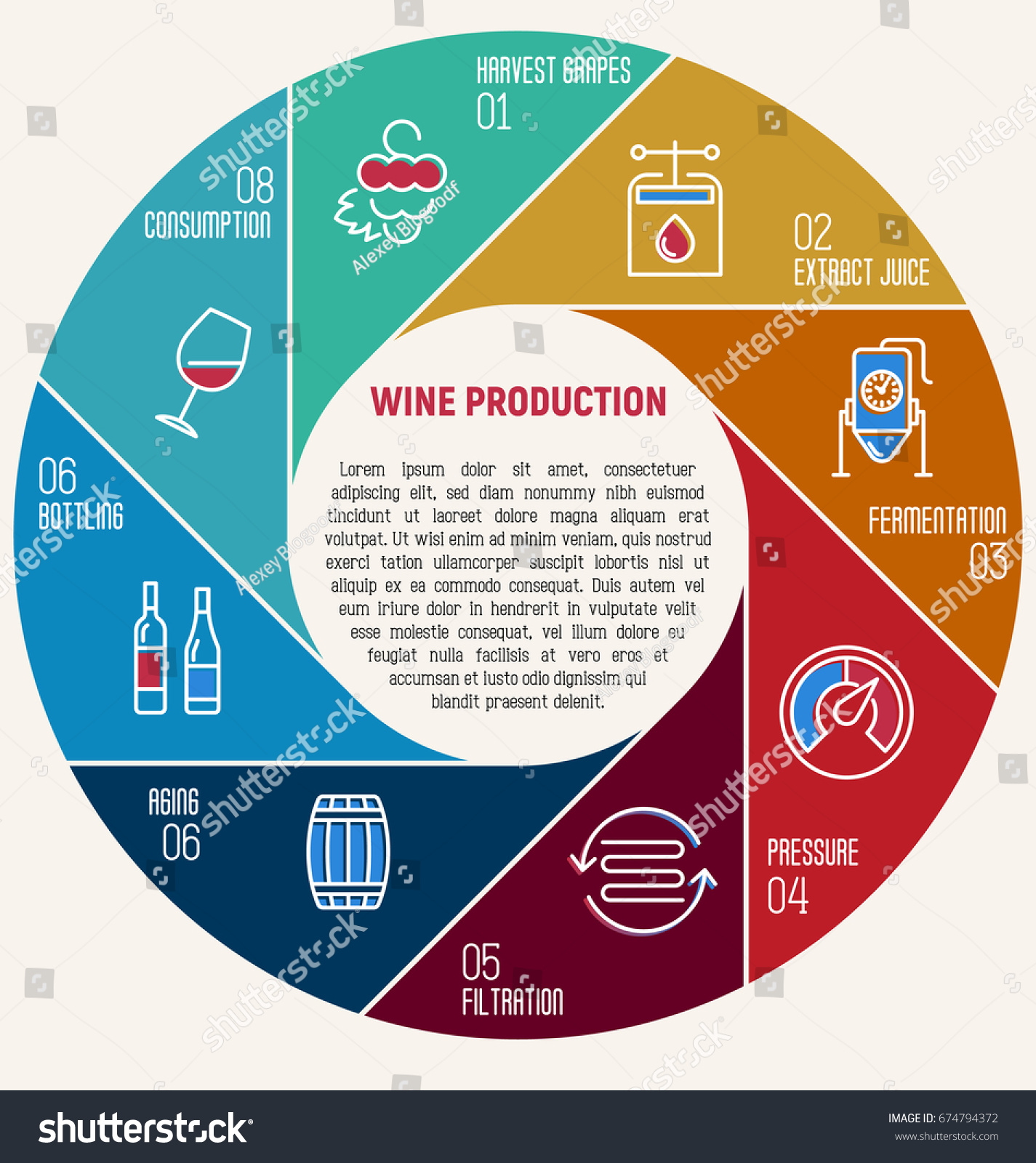 Thin Line Infographic Wine Fermentation Circle Stock