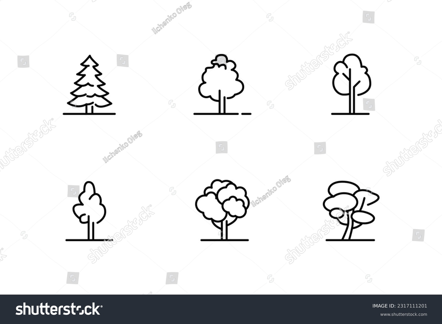 SVG of Thin line trees icons set. Forest, park and garden trees isolated signs. The concept of nature. Vector illustration symbol elements for web design and apps. svg
