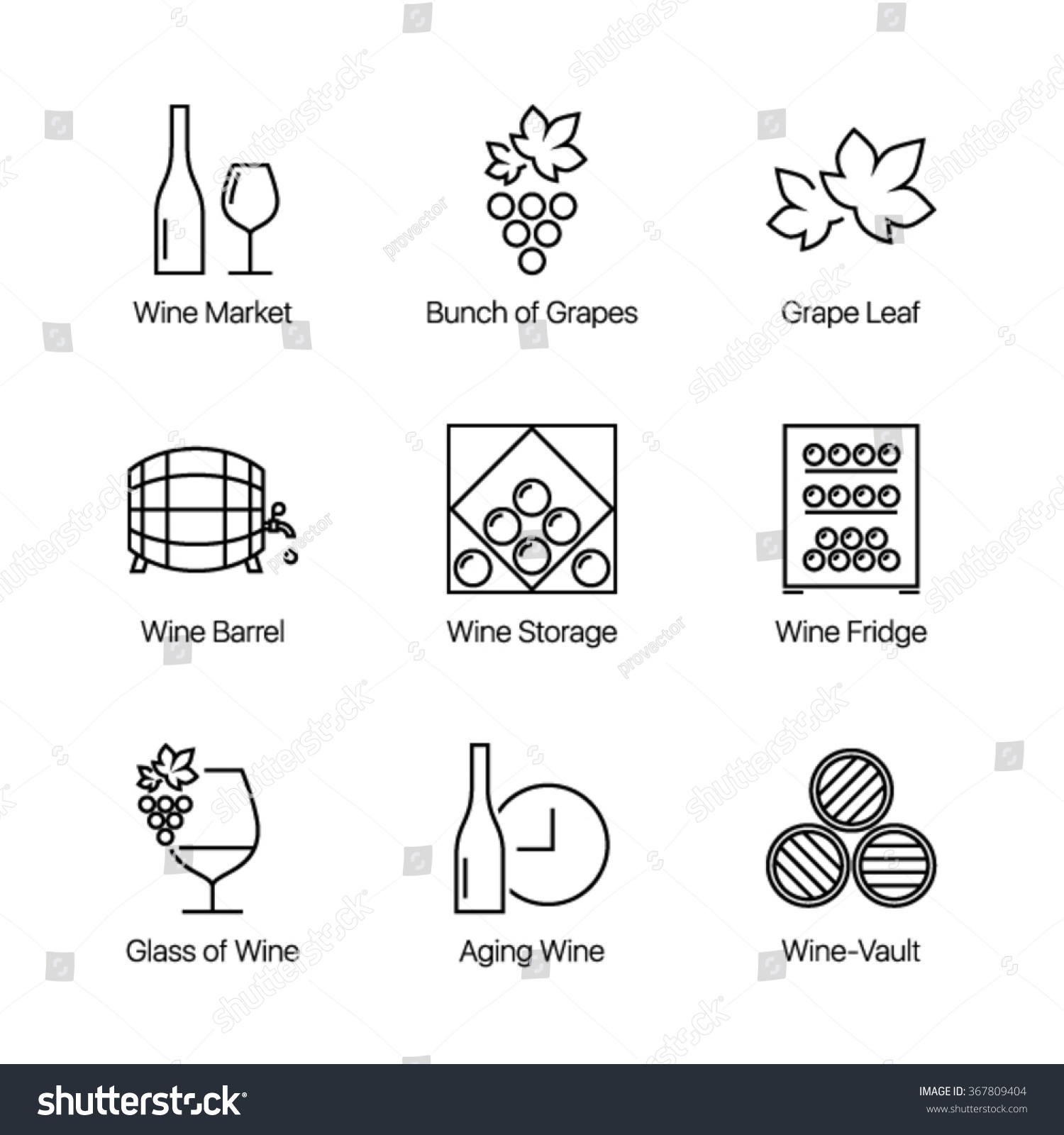 Thin Line Wine Icons Set Isolated Stock Vector (Royalty Free) 367809404 ...