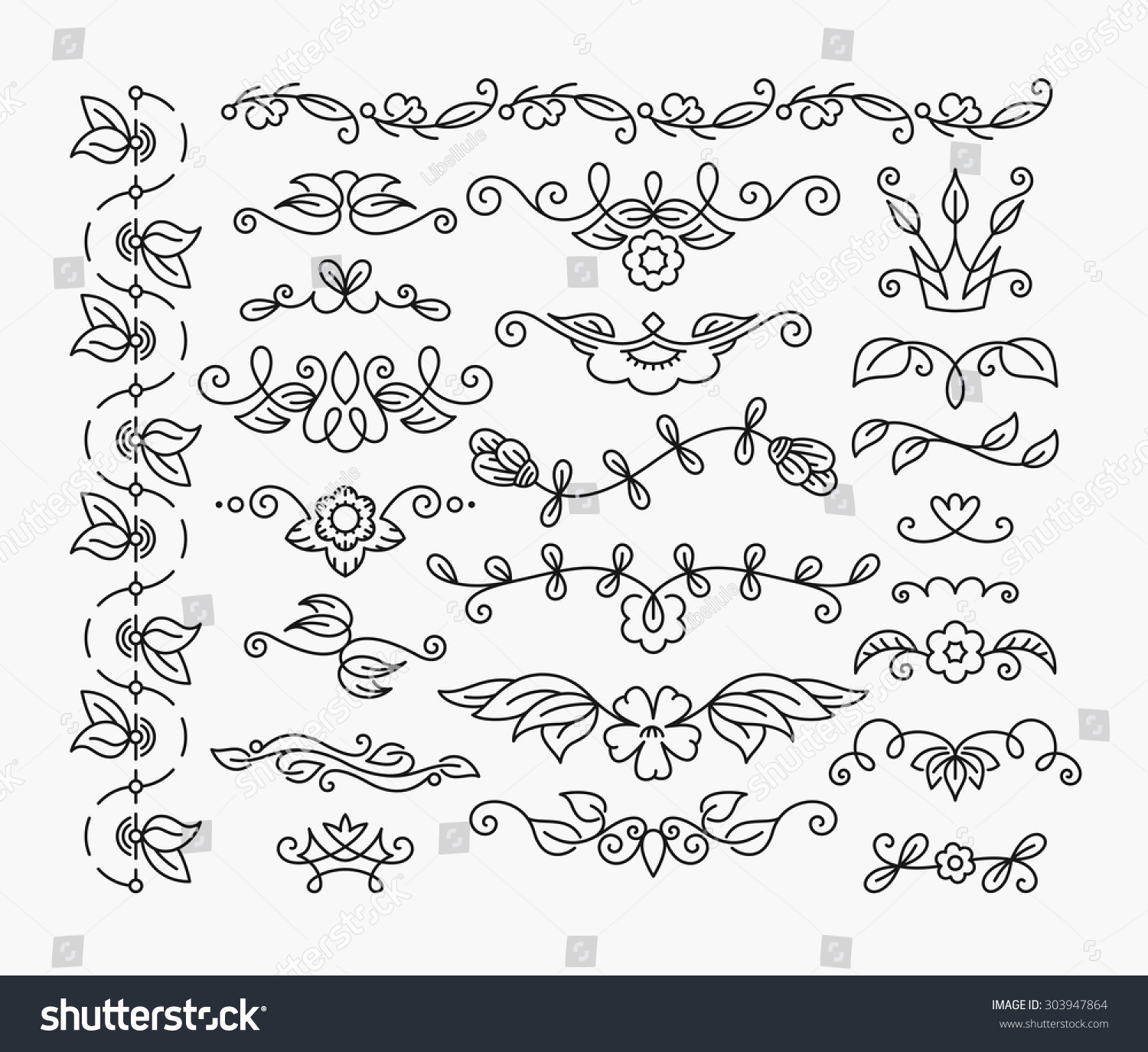 Thin Mono Line Floral Decorative Design Stock Vector 303947864 ...