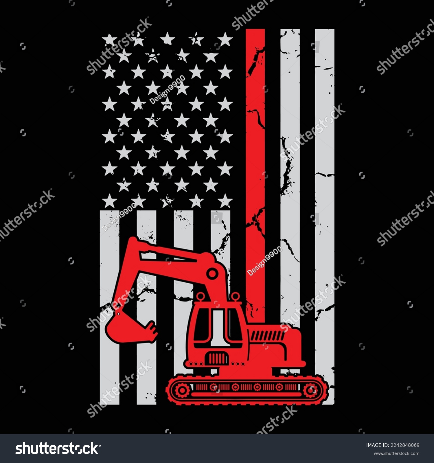 SVG of Thin Red Line American Heavy Excavator Operator flag svg