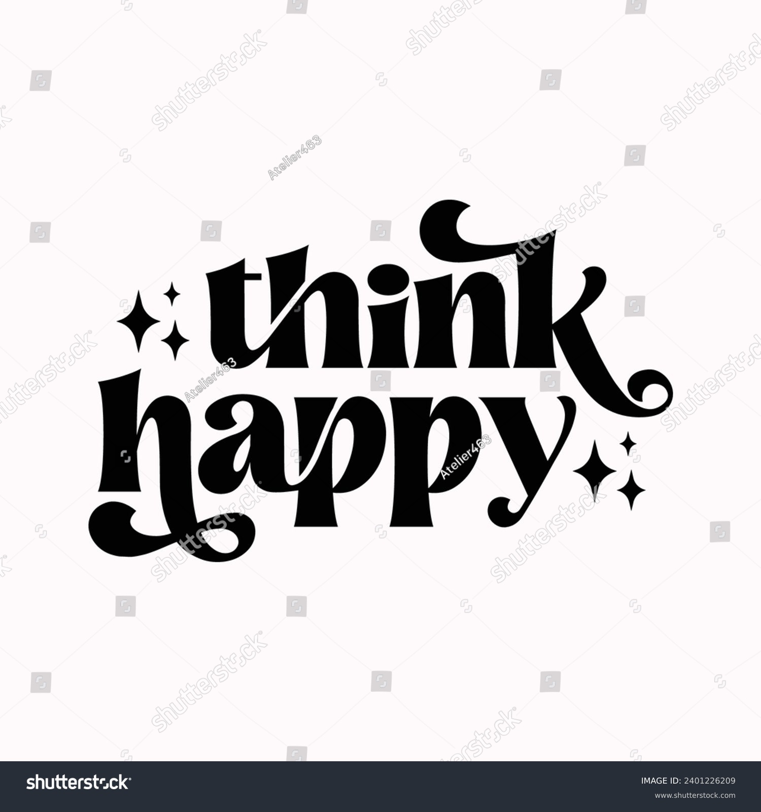 SVG of Think happy, Rear View Mirror with motivational quotes illustration svg