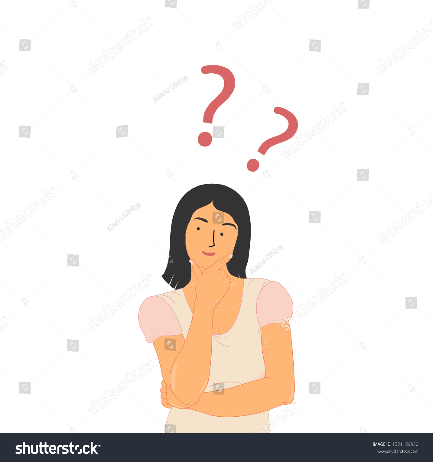 Thinking Woman Question Marks Flat Cartoon Stock Vector (Royalty Free ...