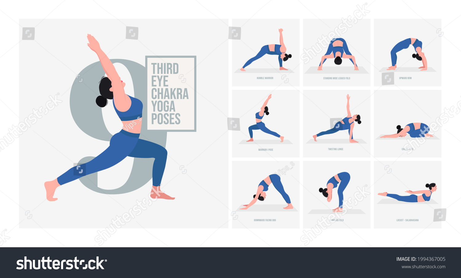 Third Eye Chakra Yoga Poses Young Stock Vector (Royalty Free ...