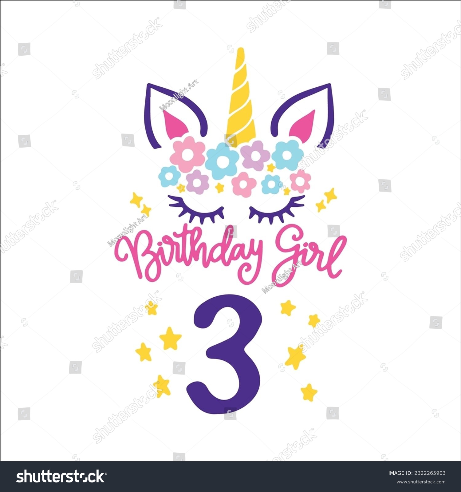 SVG of Third Unicorn Birthday Svg, 3rd unicorn, Unicorn Face Svg, Unicorn, Birthday Girl svg, Birthday Shirt, Gift for Birthday svg,  Cut files Cricut svg