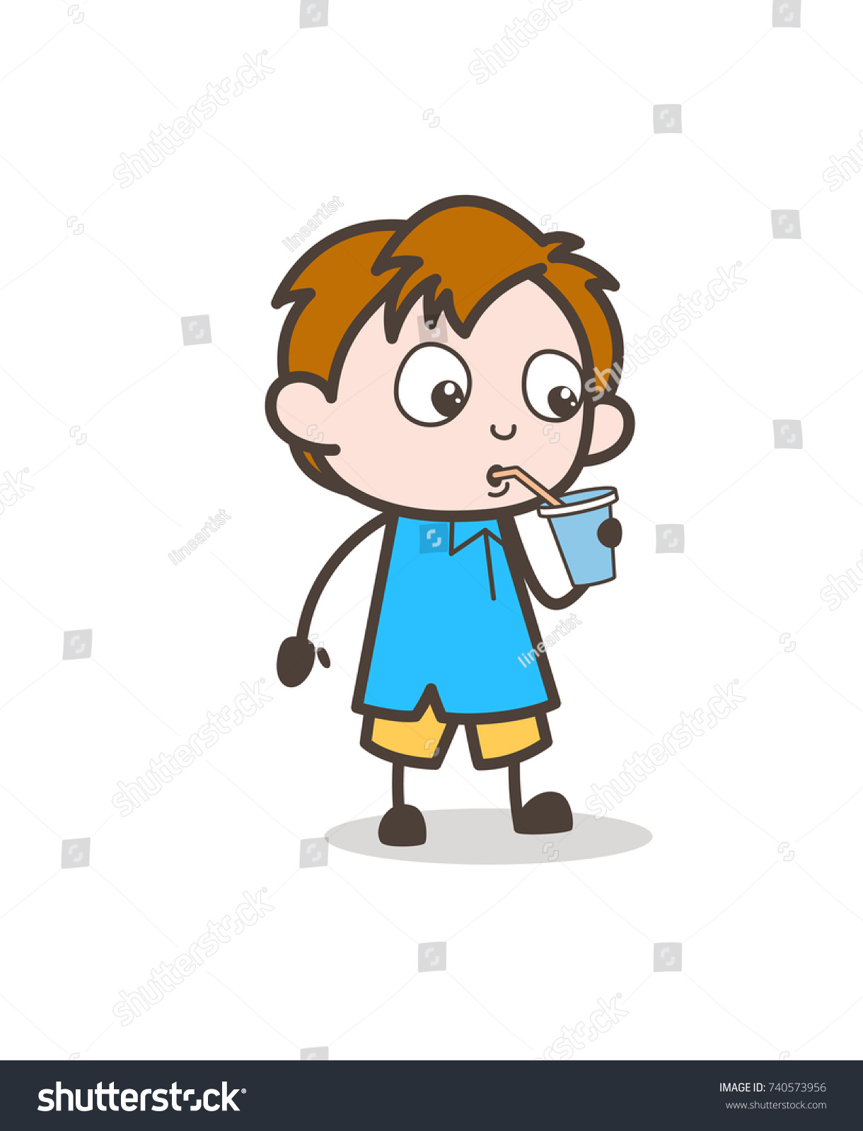 thirsty boy drinking water cute cartoon stock vector royalty free