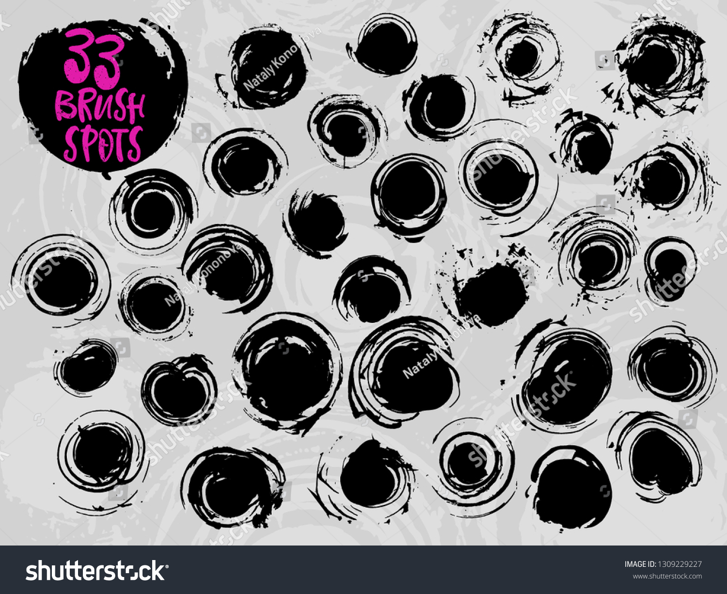 SVG of Thirty three brush painted circle spots. A large set of handdrawn grunge shapes. Collection of isolated inked objects for prints, web-design, greeting and invitation cards, wrapping paper. svg