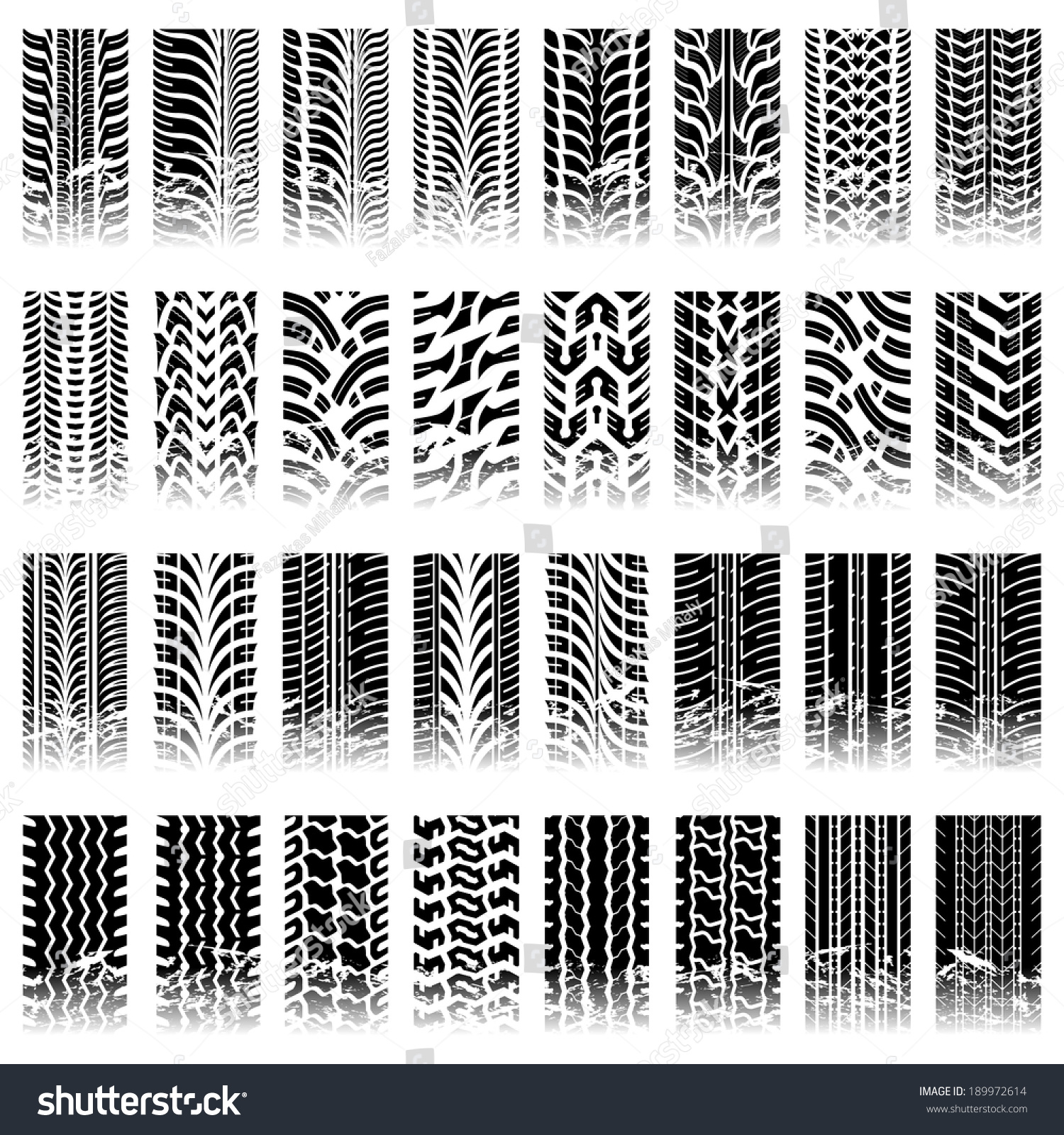 SVG of Thirty two piece set of tileable grunge tire track patterns svg