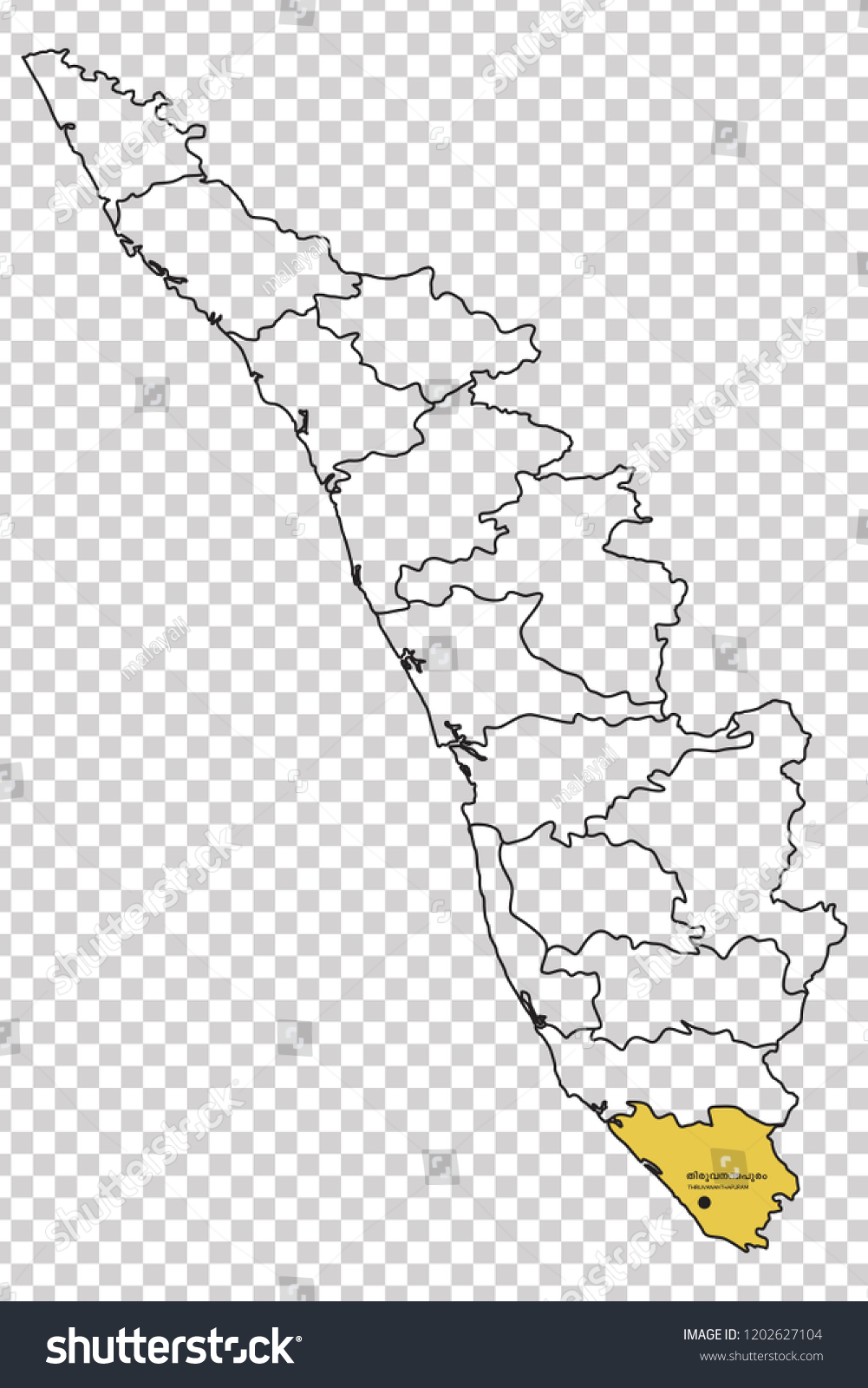 Trivandrum In Kerala Map Thiruvananthapuram District Shown Highlighted Yellow Colour Stock Vector  (Royalty Free) 1202627104 | Shutterstock