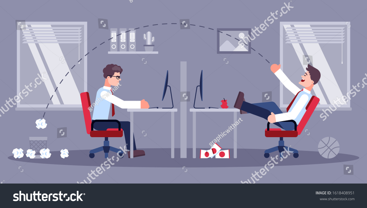 SVG of This colorful illustration shows a destructive personality who, with its inappropriate behavior, puts a discord in the work of the office and employees svg