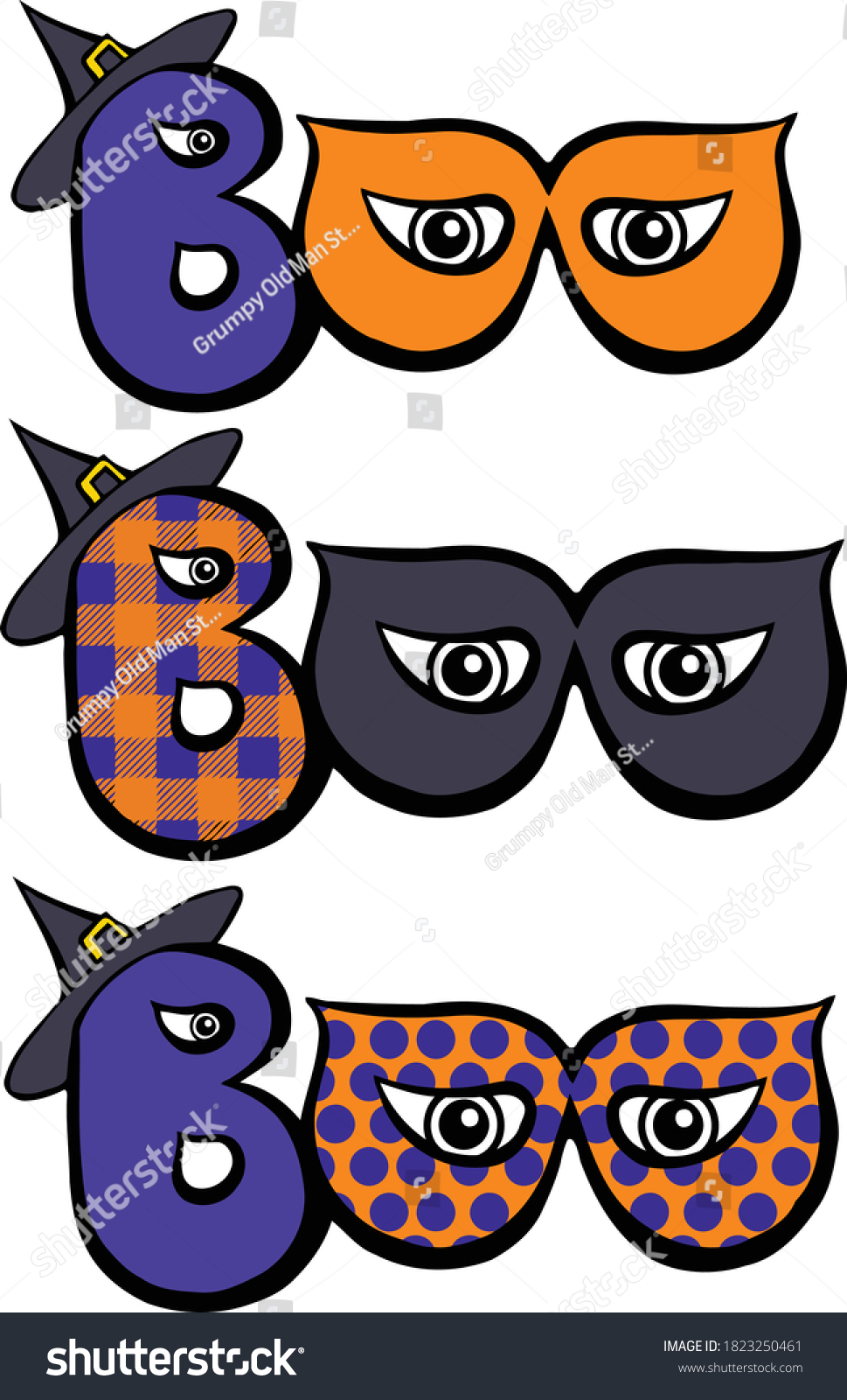 SVG of This halloween design cleverly hides their identity behind a mask. This design features the word boo in the shape of mask, wearing a with's hat. 
 svg