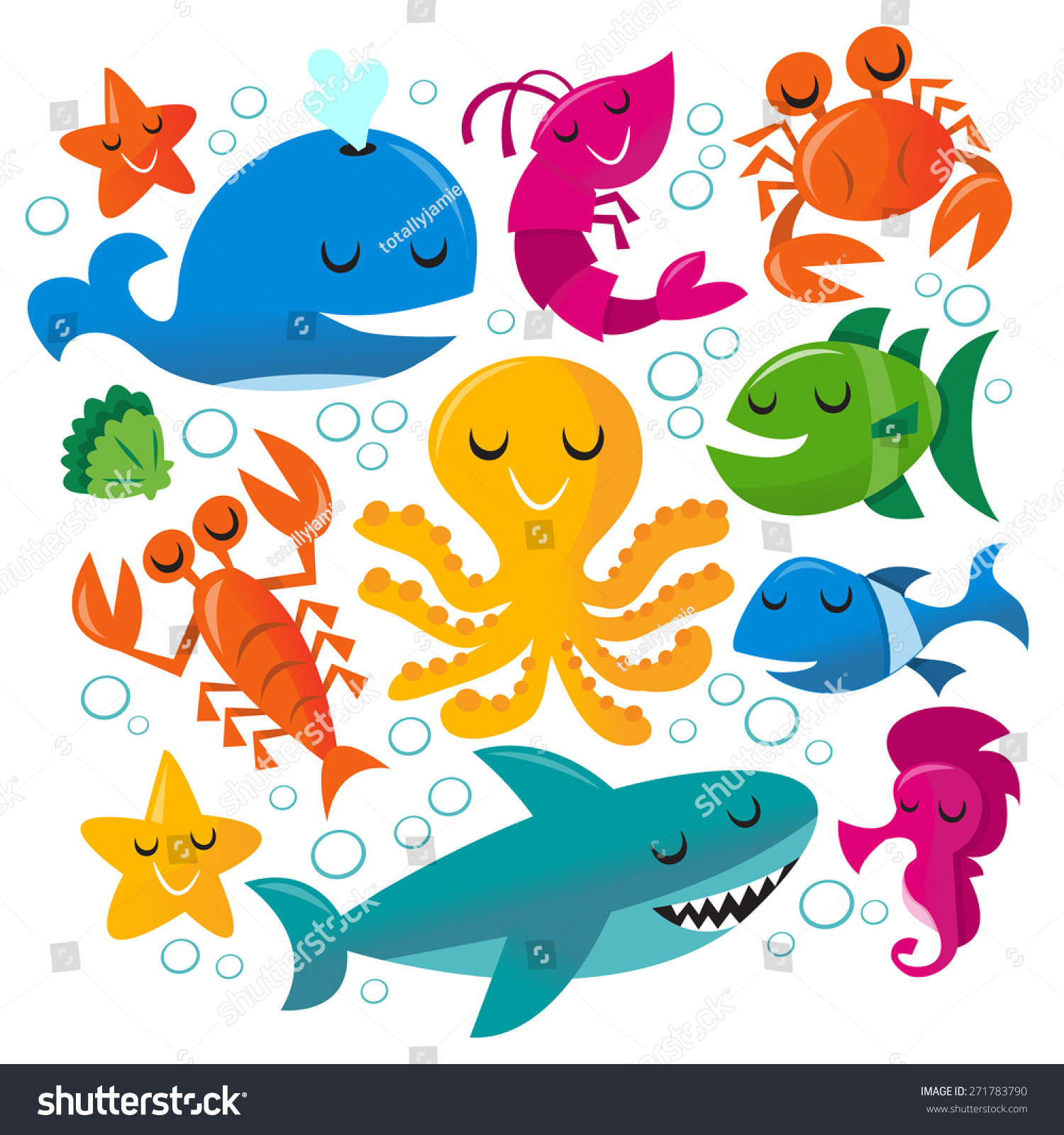 This Image Is A Vector Illustration Of Happy Fun Cartoon Sea Creatures ...