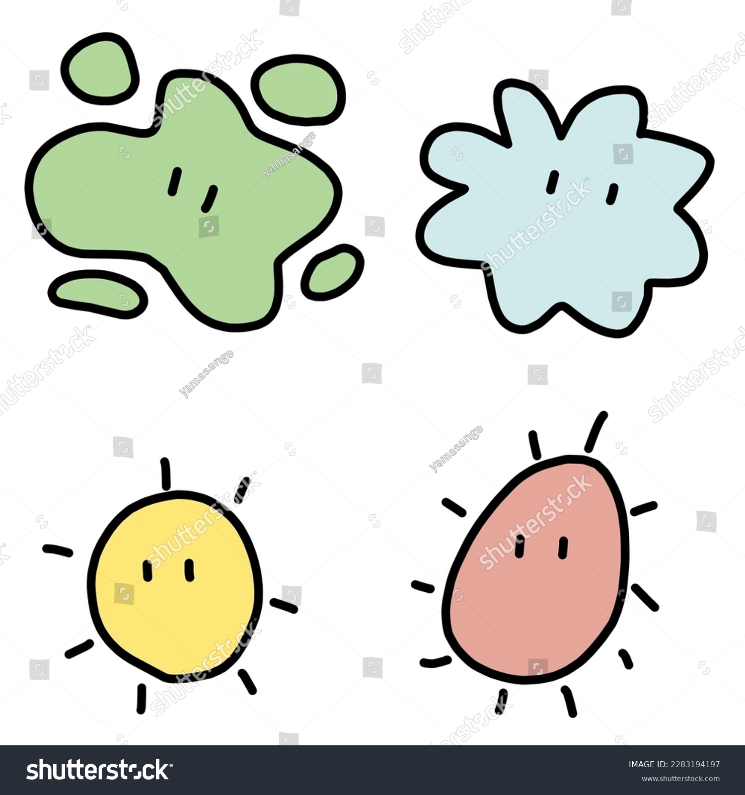 SVG of This is a set of four color illustrations of various bacteria. Various bacteria that are not bad guys are drawn like characters. svg