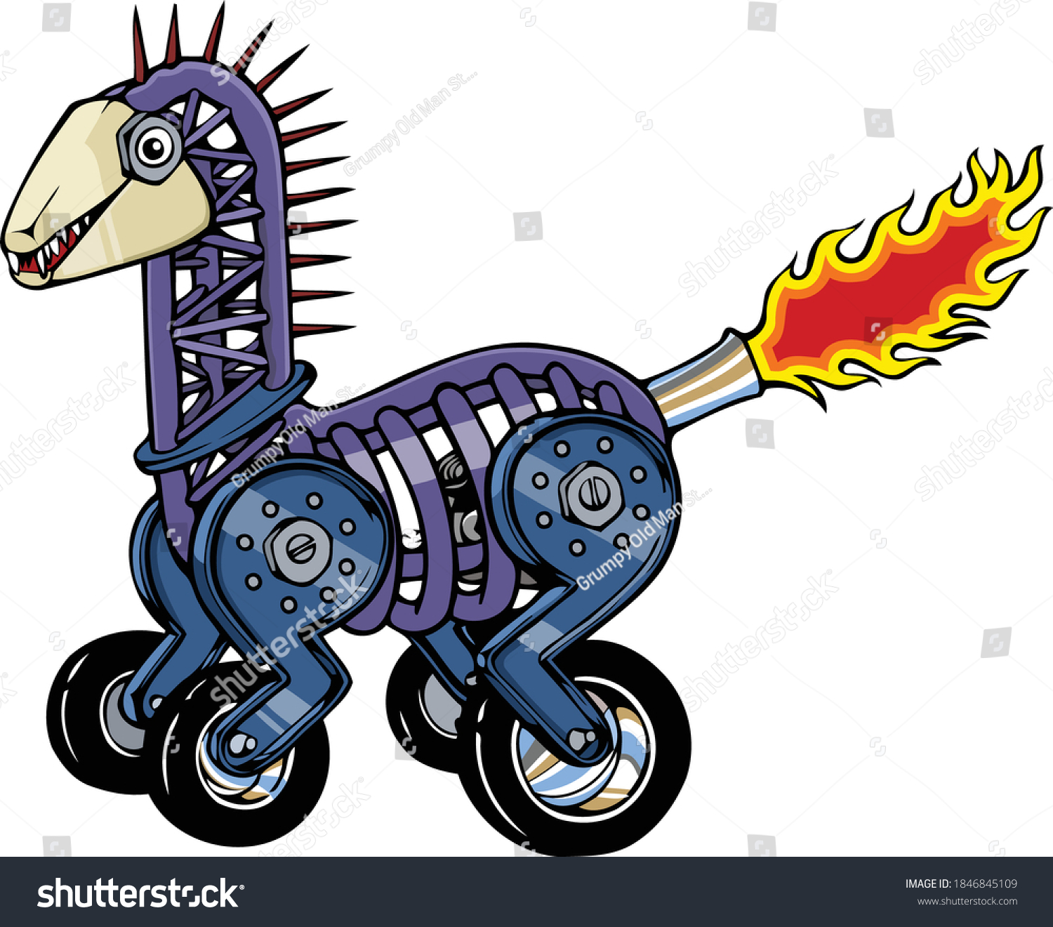 SVG of This mechanical horse is free on the metallic range.   This design features a mechanical horse with wheels. svg