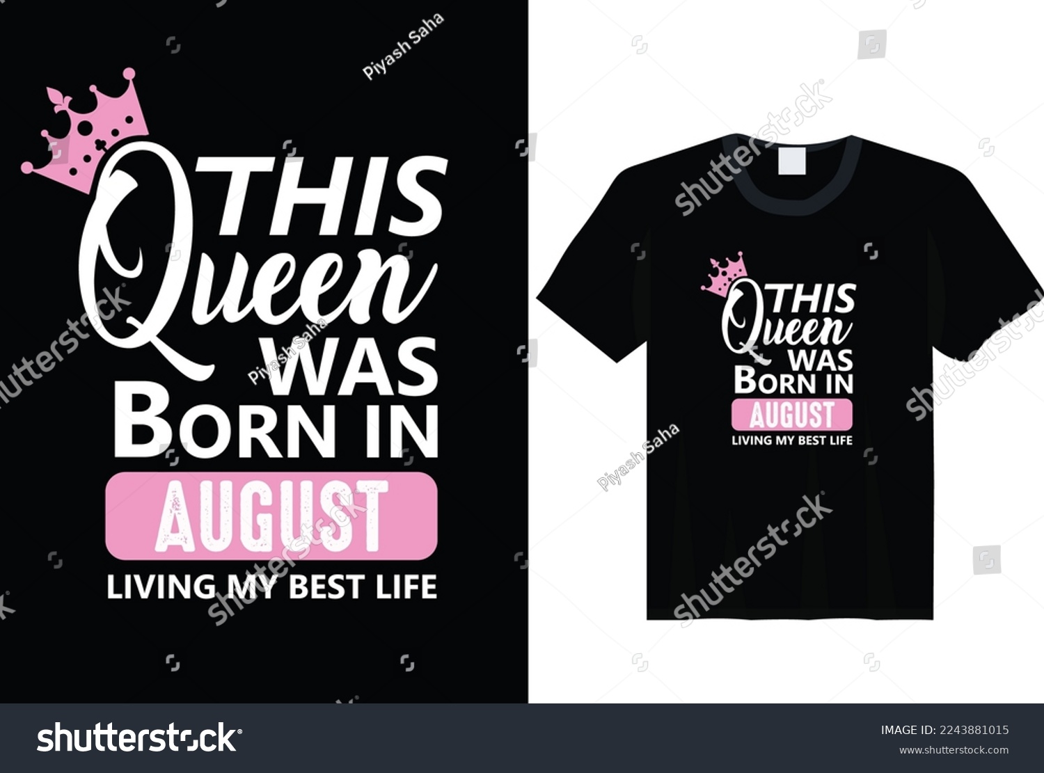 SVG of This Queen Was Born In August - t-shirt, typography, ornament vector - Good for kids or birthday boys, scrap booking, posters, greeting cards, banners, textiles, or gifts, clothes svg