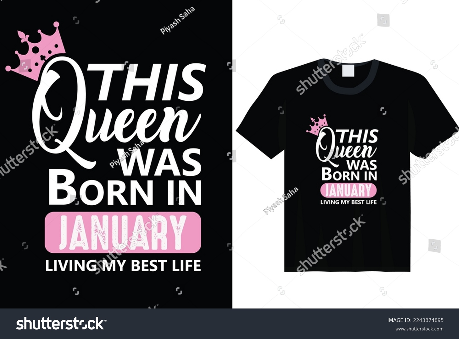 SVG of This Queen Was Born In January - t-shirt, typography, ornament vector - Good for kids or birthday boys, scrap booking, posters, greeting cards, banners, textiles, or gifts, clothes svg