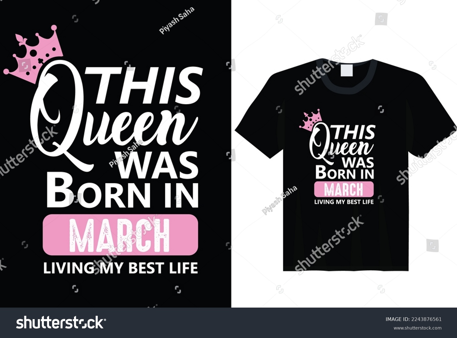 SVG of This Queen Was Born In March - t-shirt, typography, ornament vector - Good for kids or birthday boys, scrapbooking, posters, greeting cards, banners, textiles, or gifts, clothes svg
