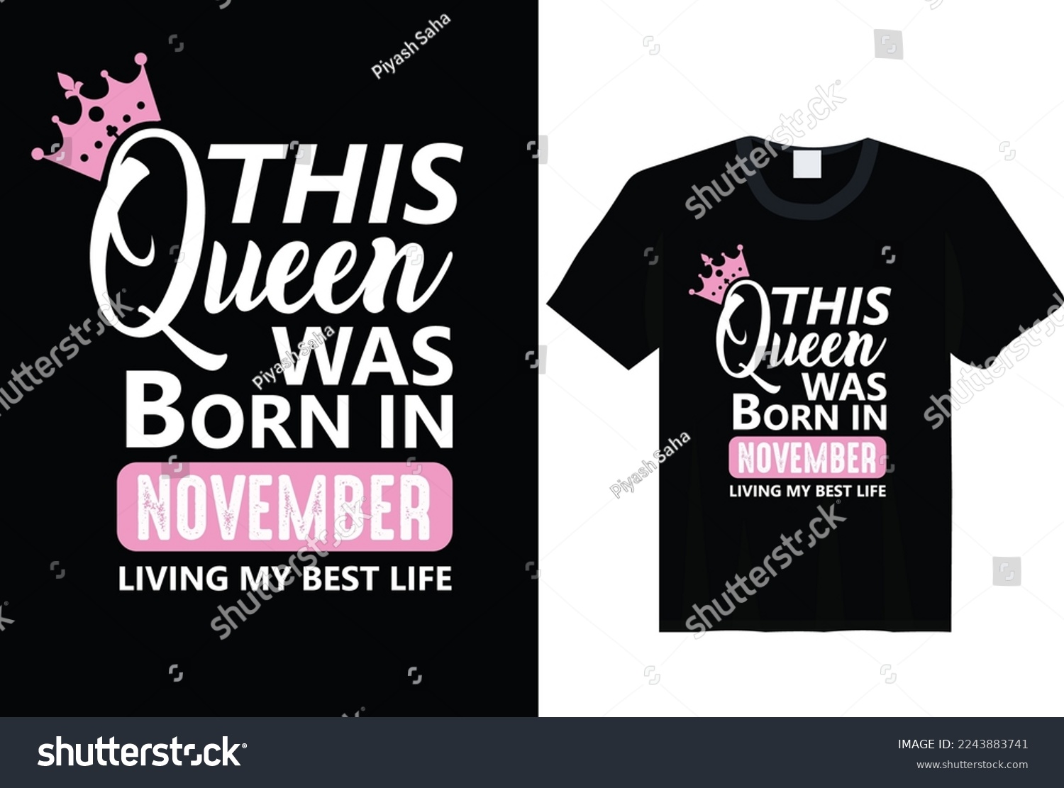 SVG of This Queen Was Born In November - t-shirt, typography, ornament vector - Good for kids or birthday boys, scrap booking, posters, greeting cards, banners, textiles, or gifts, clothes svg