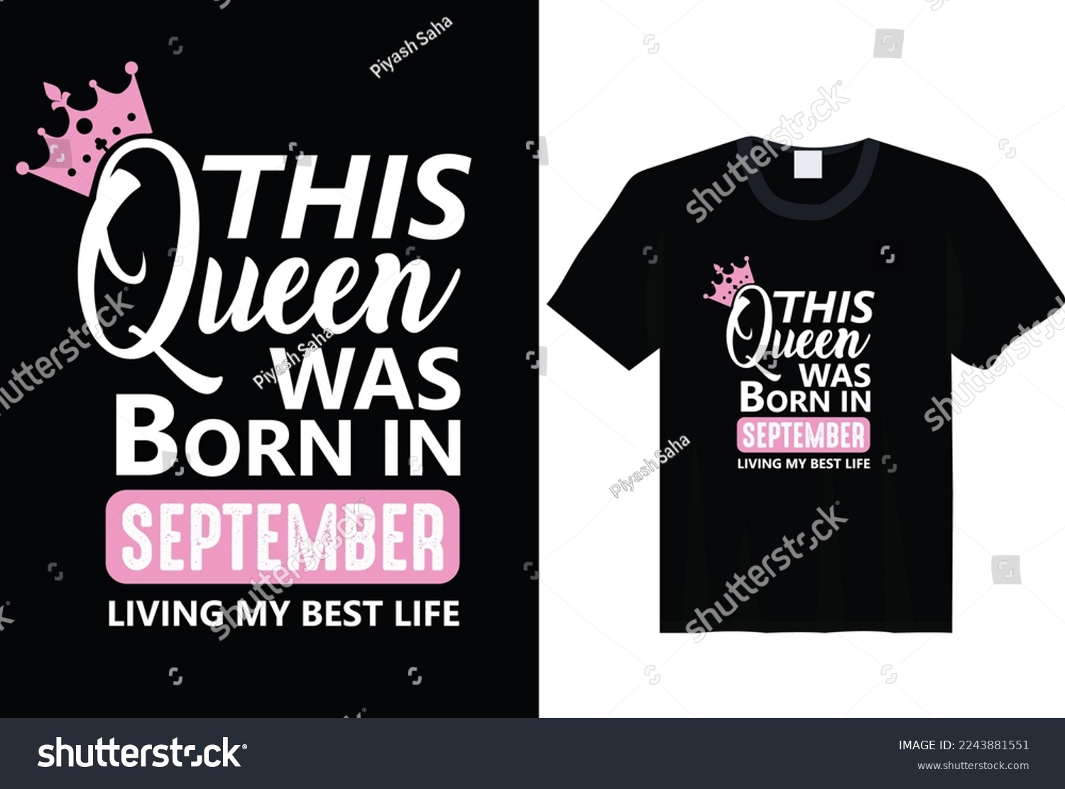 SVG of This Queen Was Born In September - t-shirt, typography, ornament vector - Good for kids or birthday boys, scrap booking, posters, greeting cards, banners, textiles, or gifts, clothes svg