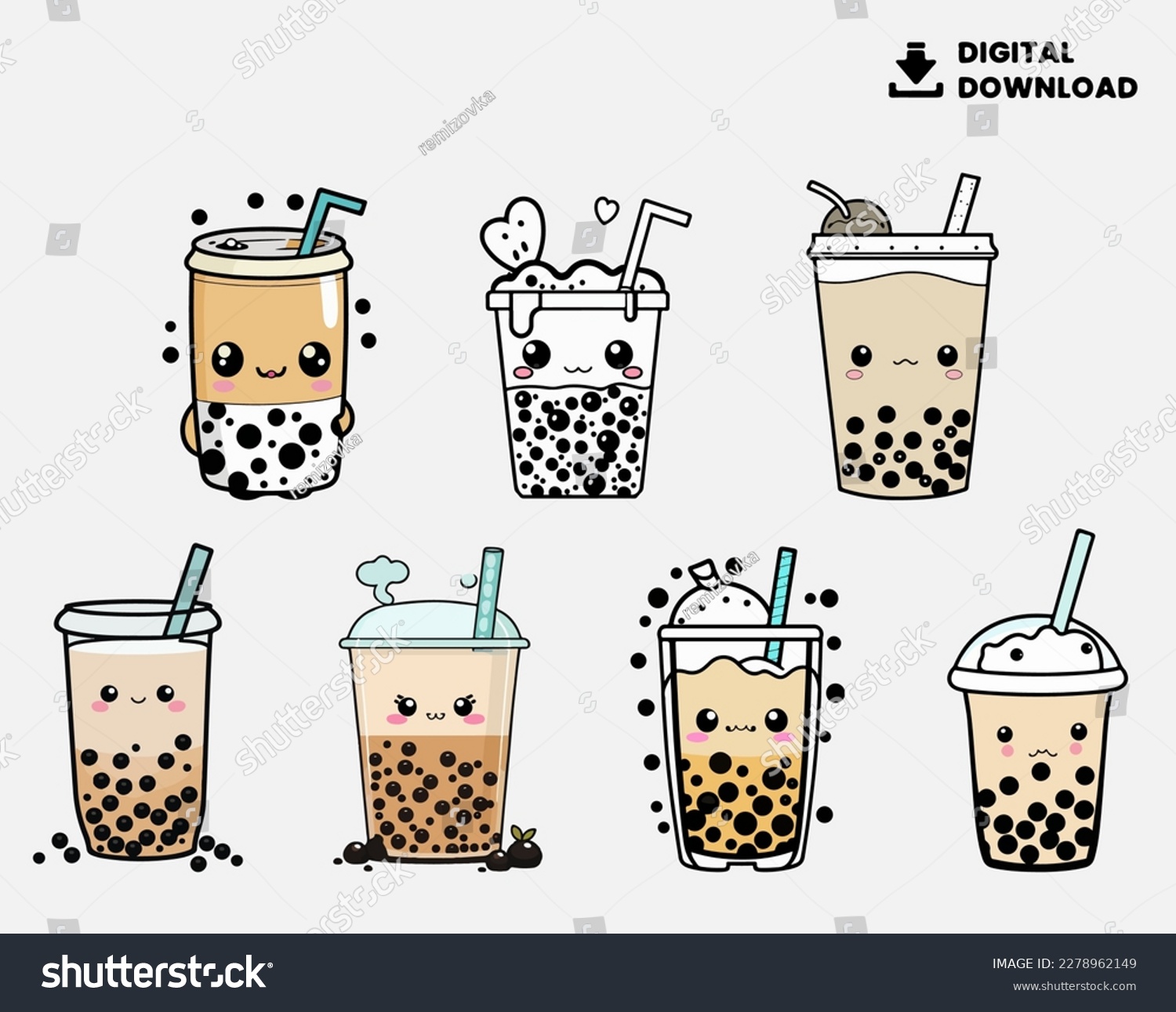 SVG of This vector file is a cute Bubble Tea SVG cut file, featuring a kawaii design of a Boba Bubble Tea that works great as a clipart. svg