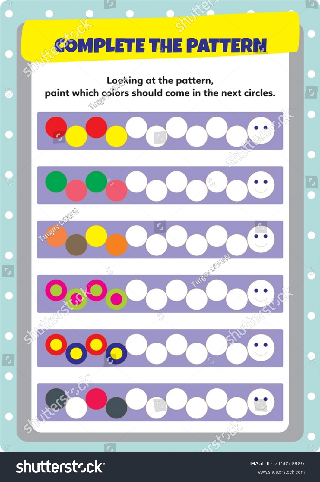 This Worksheet Pattern Completion Activity Stock Vector (Royalty Free