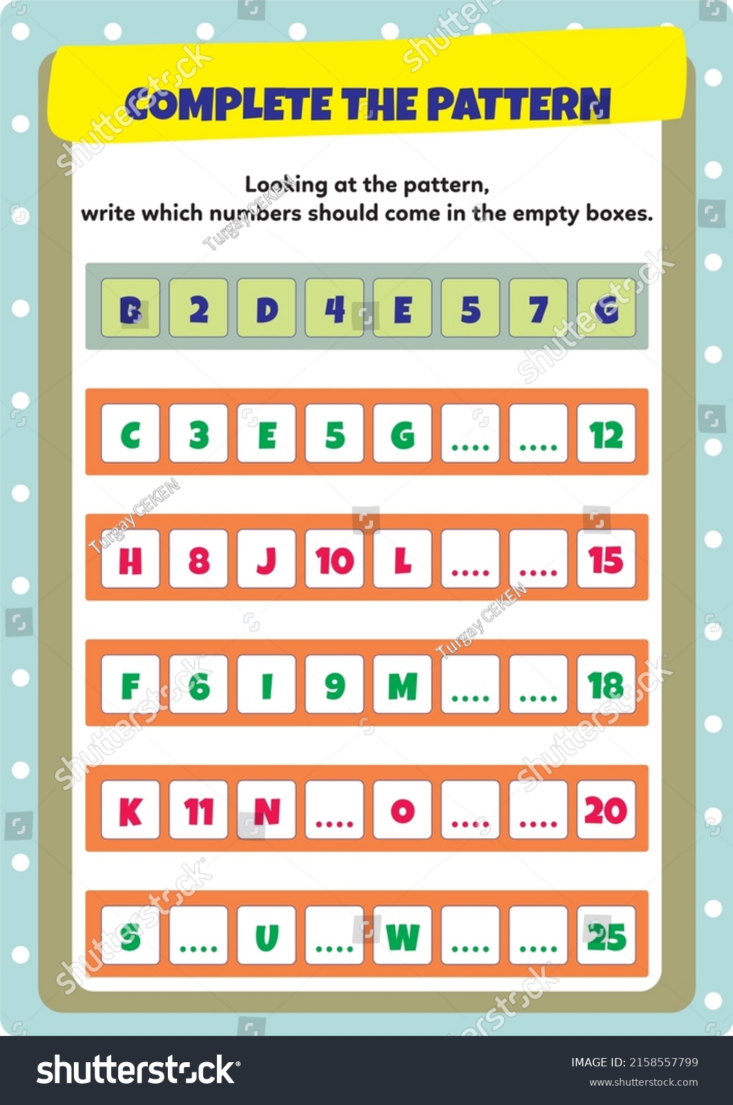 This Worksheet Pattern Completion Activity Stock Vector (Royalty Free