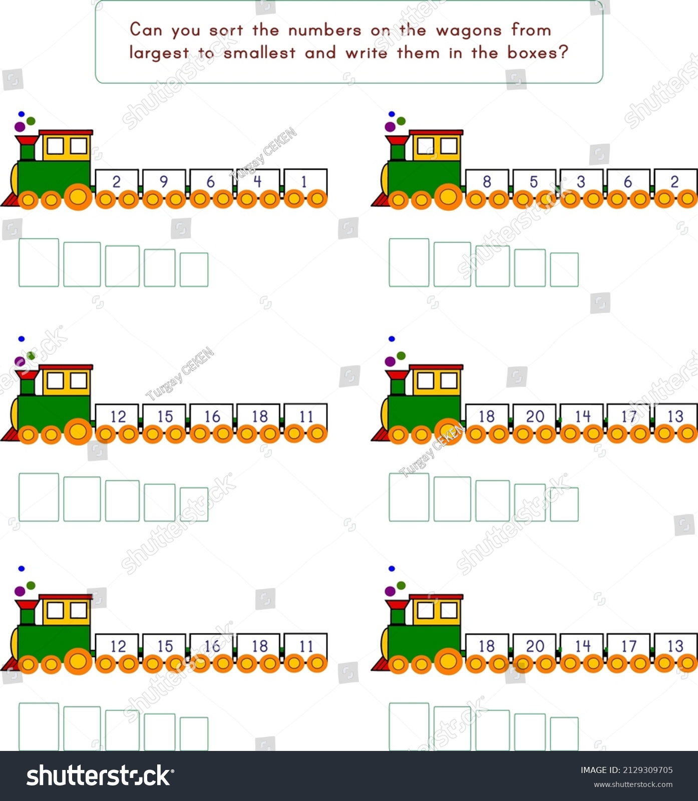 This Worksheet About Number Sorting Stock Vector (Royalty Free ...