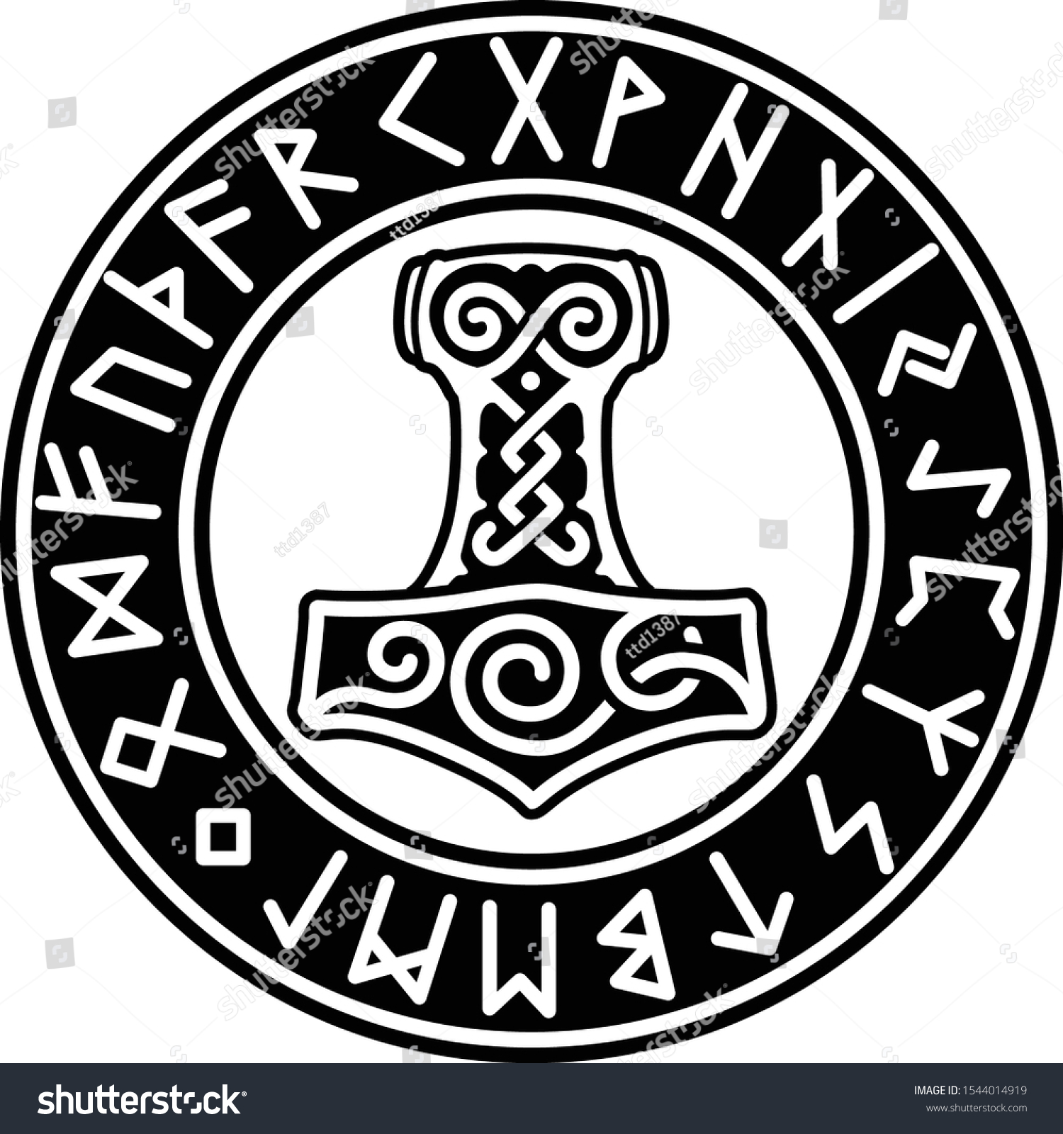 SVG of Thor's Hammer and Runic Futhark svg