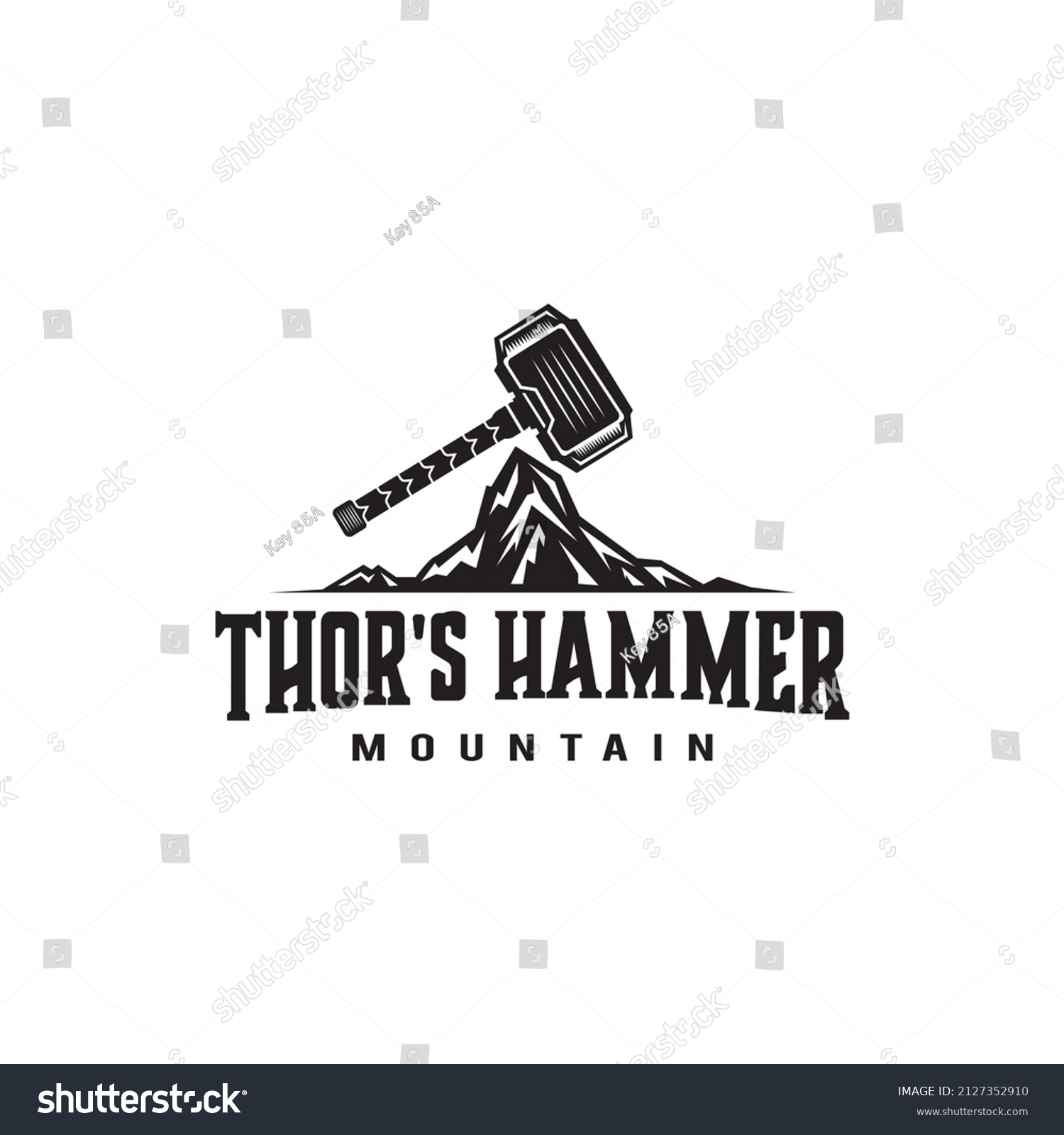 SVG of Thor's hammer illustration design logo on top of the mountain, thunder god template, symbol svg