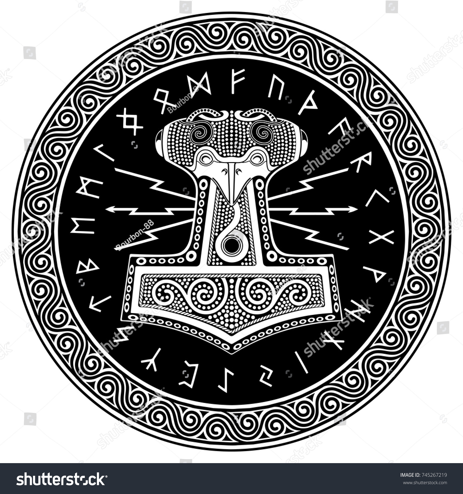 SVG of Thor's hammer - Mjollnir and the Scandinavian ornament, isolated on white, vector illustration svg
