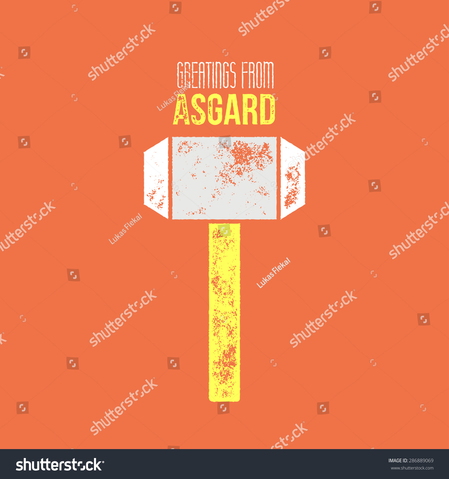 SVG of Thors message t-shirt or logo comic design - vector illustration - hammer on orange background with greetings from asgard sign svg