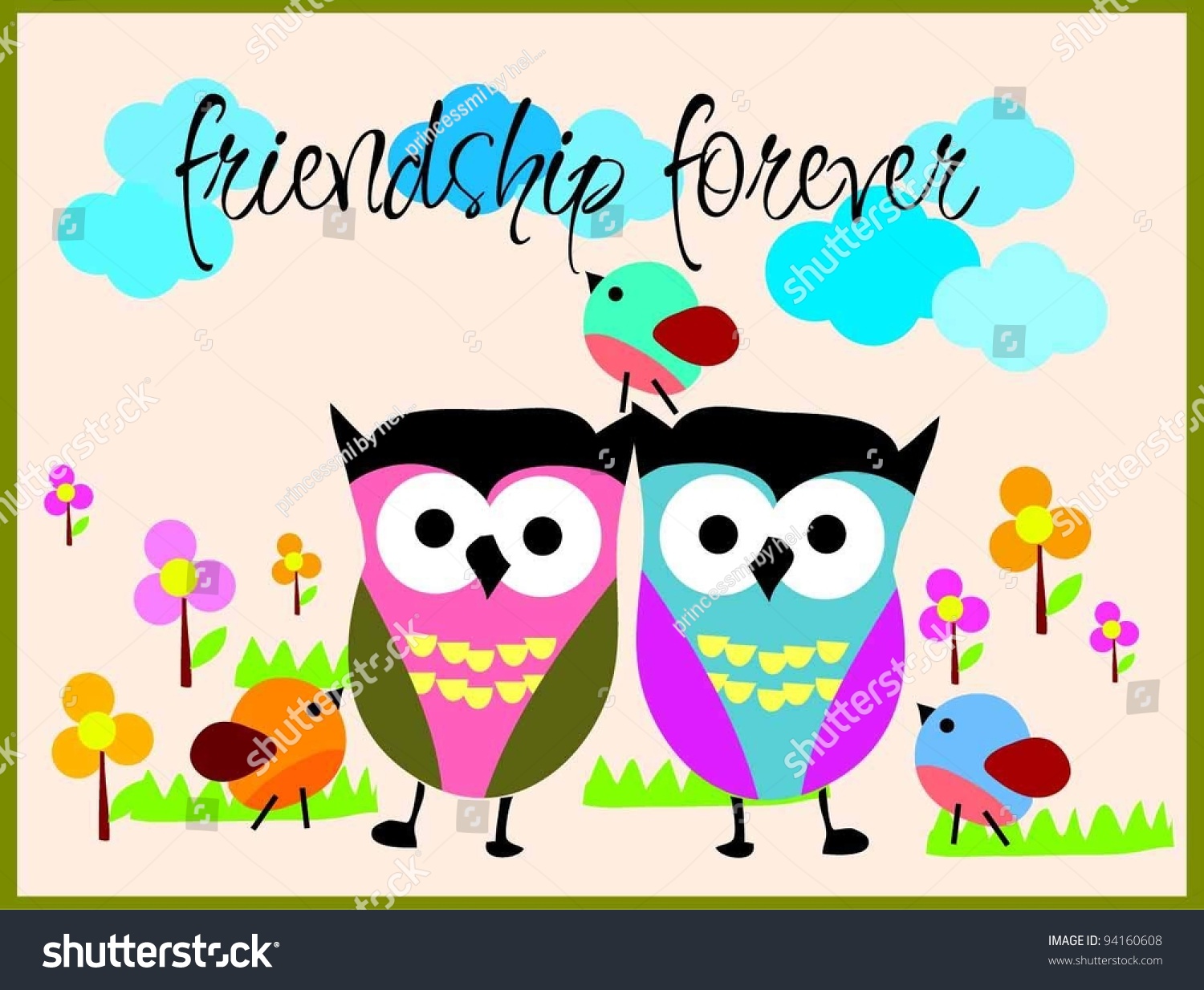 Three Birds Two Owl Friendship Forever Stock Vector (Royalty Free ...