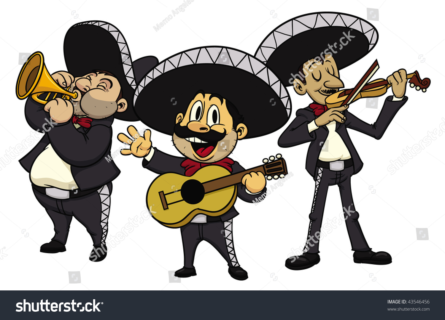 Three Cartoon Mariachis All Separate Layers Stock Vector 43546456 ...