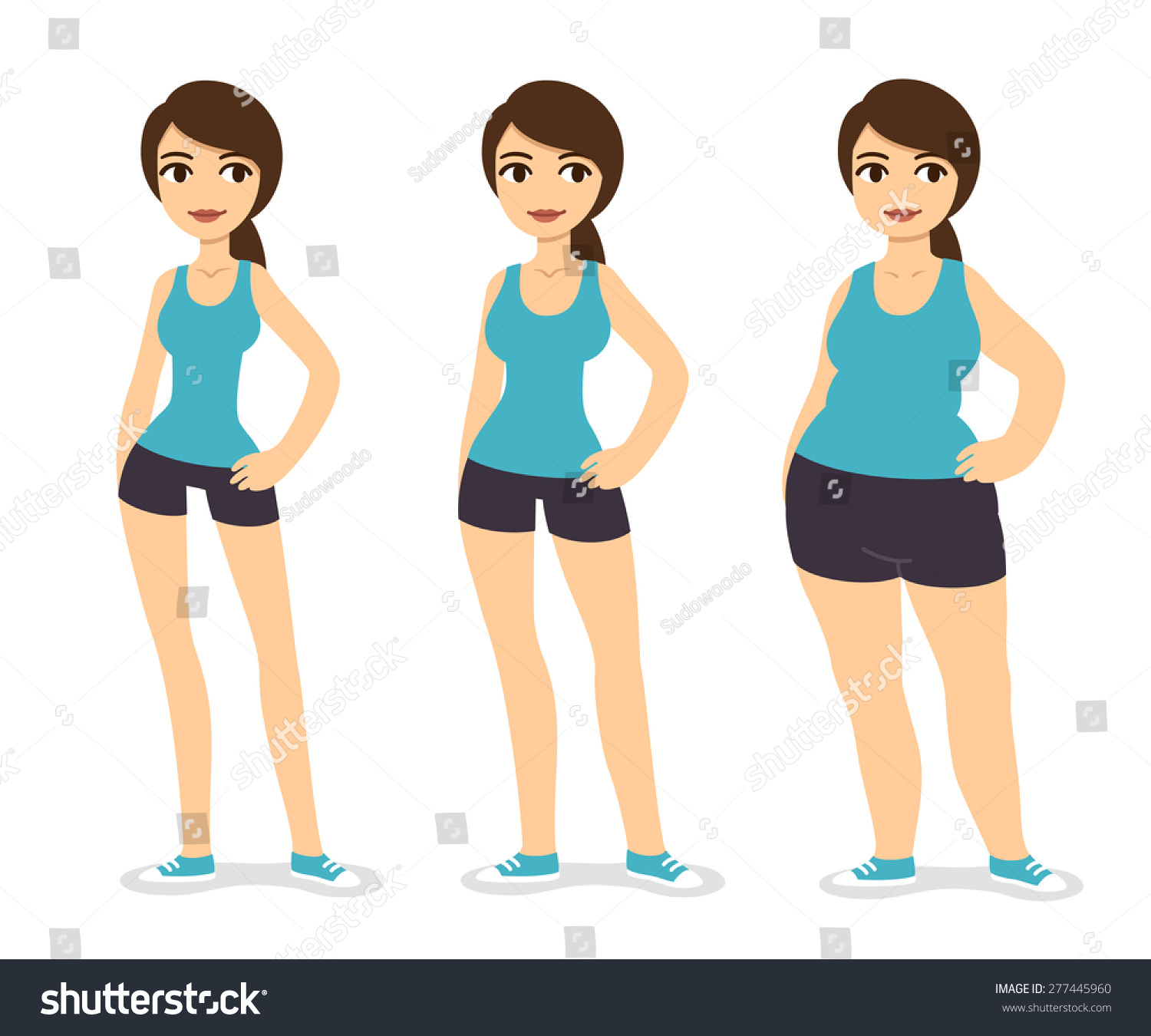 Three Cartoon Young Women Of Various Body Types Skinny Average And Chubby The Three Cartoon Young Women Of Various Body Types Skinny Average And Chubby The