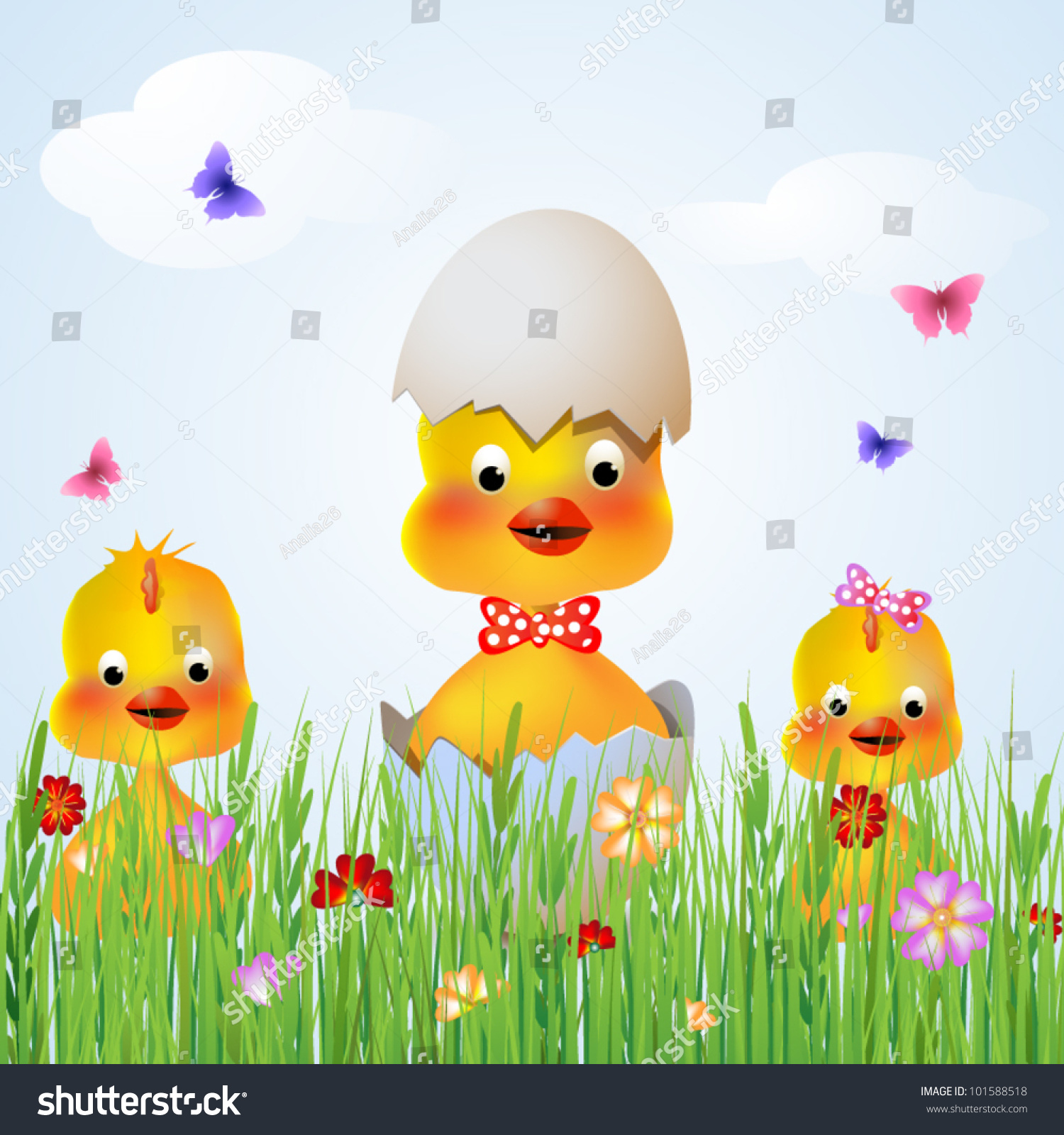 Three Chicken Hen In The Grass Stock Vector Illustration 101588518 ...