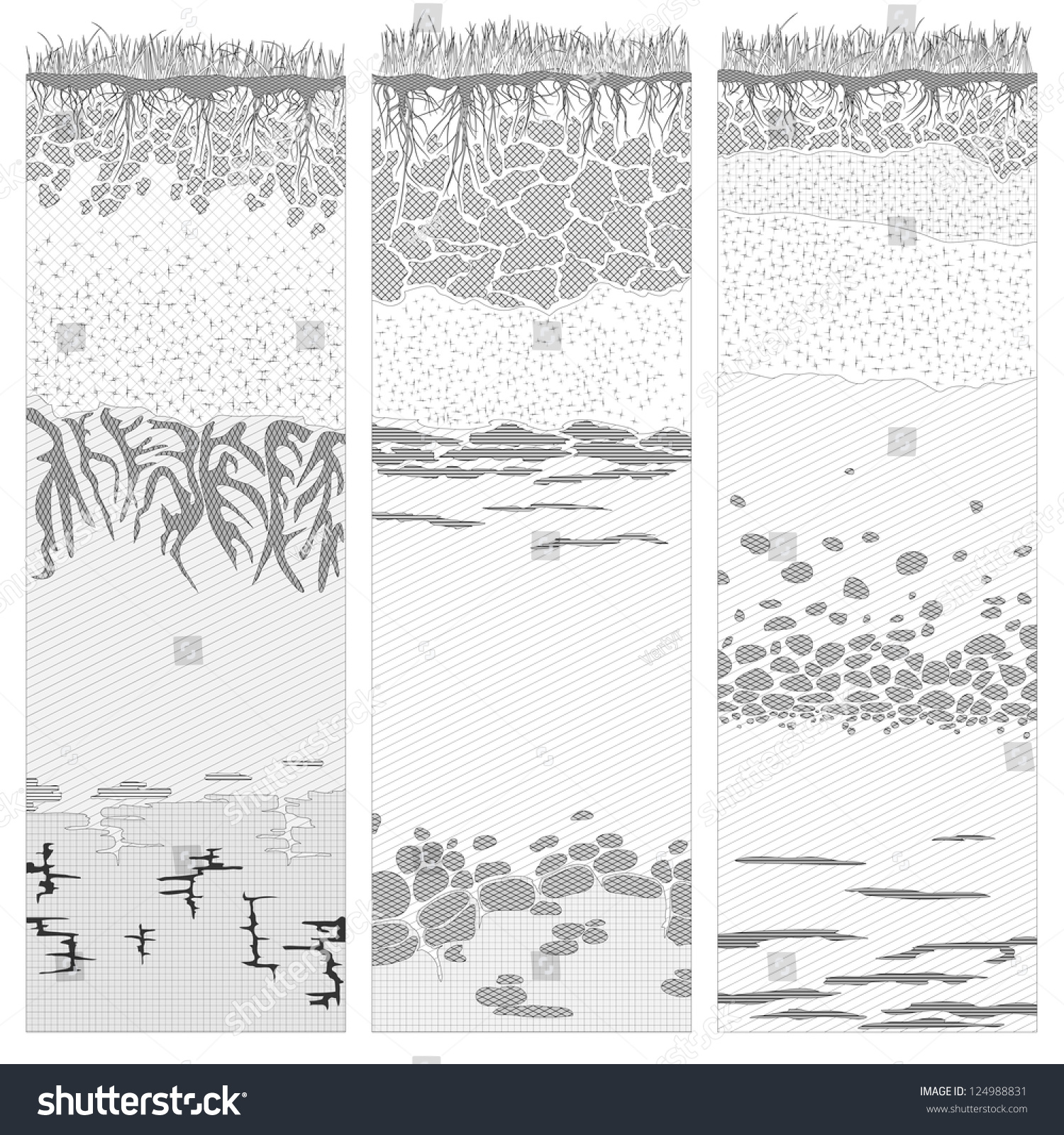 草 根 土の層 粘土 石を白黒に切り取った土 輪郭 の柱 ベクターイラスト のベクター画像素材 ロイヤリティフリー 124988831