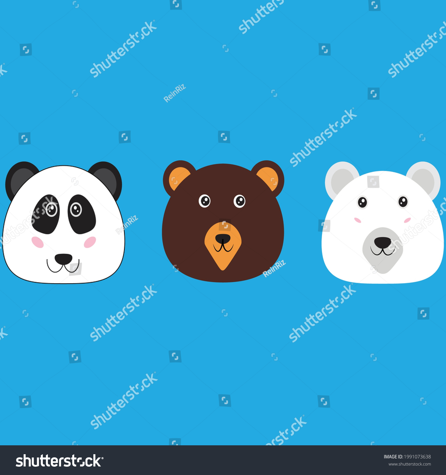 SVG of three cute bear face panda polar bear and bear kawaii vector svg