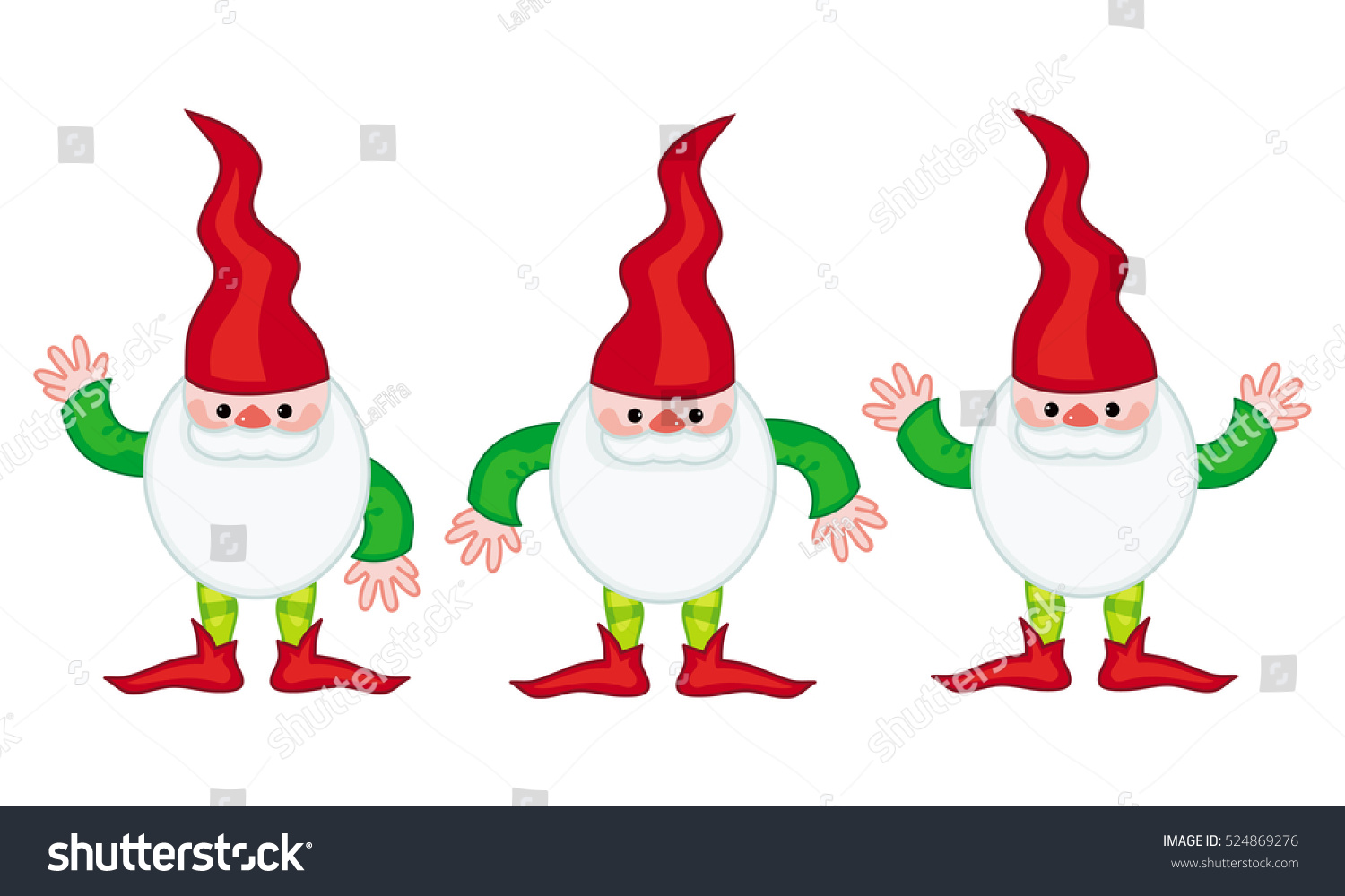 Three Cute Gnomes White Beards Long Stock Vector 524869276 Shutterstock