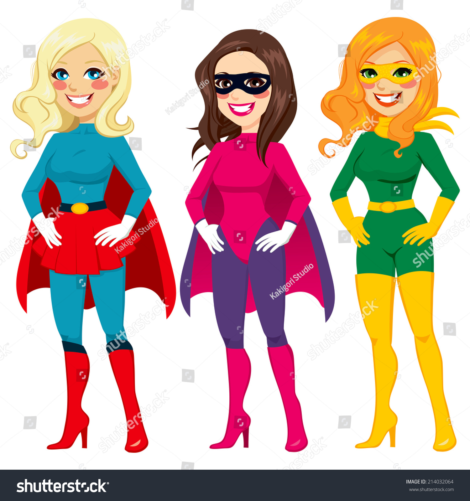 Three Different Women Posing In Superhero Outfit Ready For Halloween ...