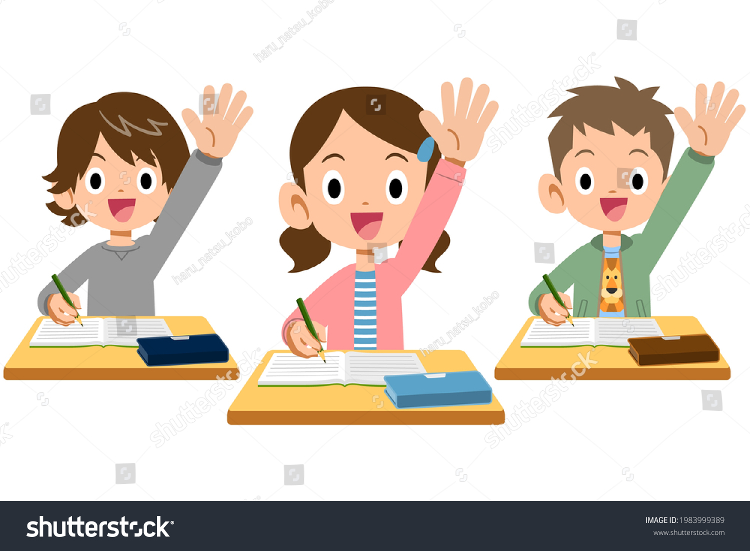 Three Elementary School Boys Girls Raising Stock Vector (Royalty Free ...