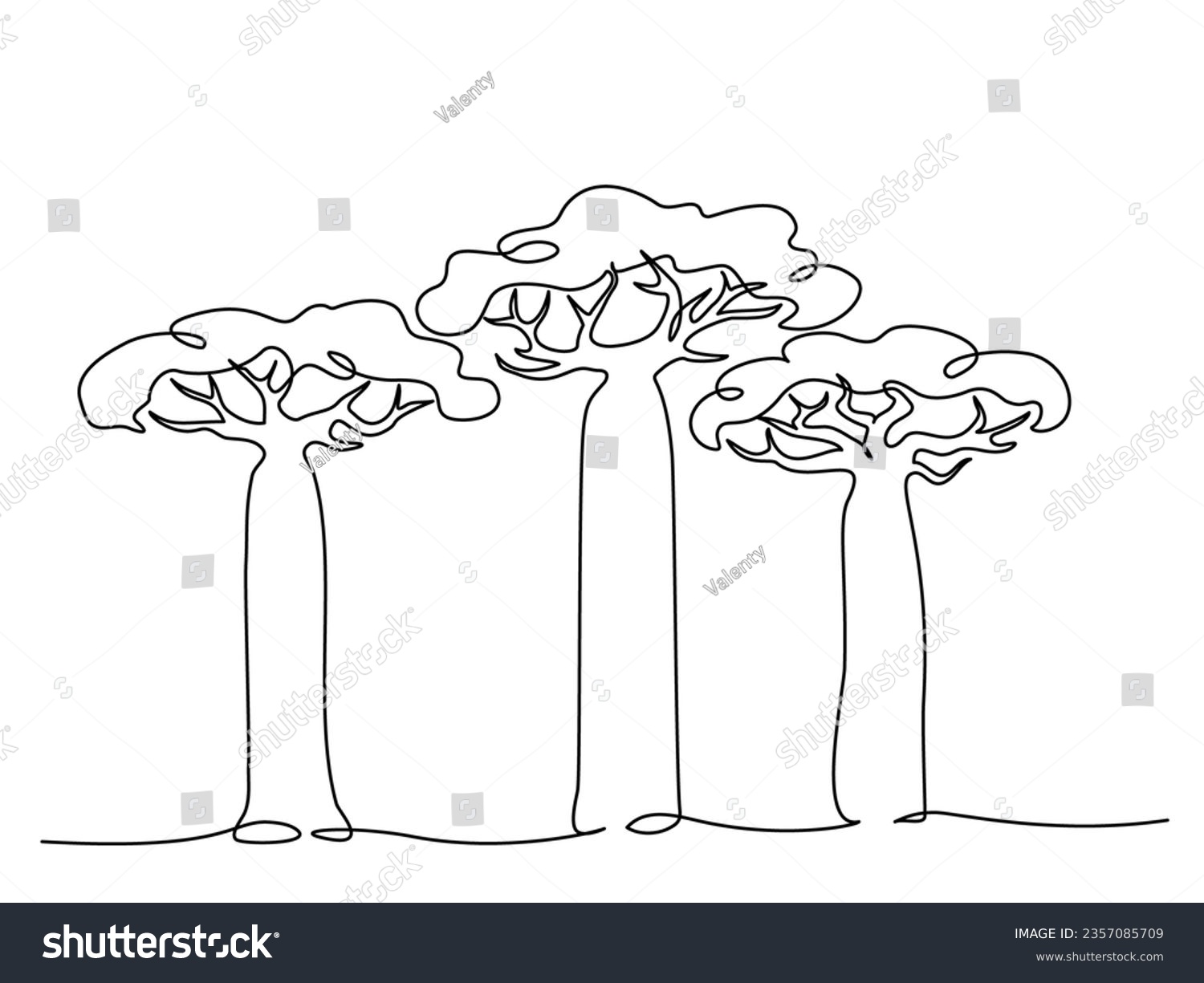 SVG of Three Exotic Baobab trees sign. Continuous one line art drawing style. Minimalist black linear sketch isolated on white background. Vector illustration svg